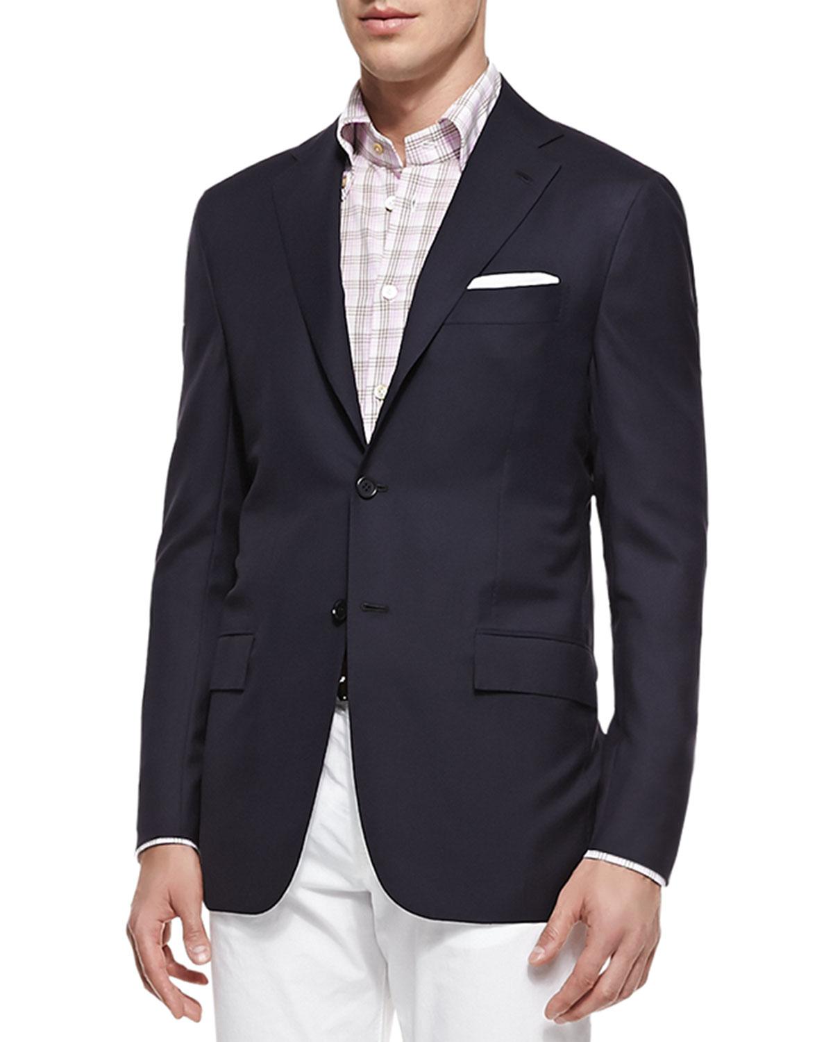 Kiton Three-button Wool Blazer in Blue for Men - Save 16% ...