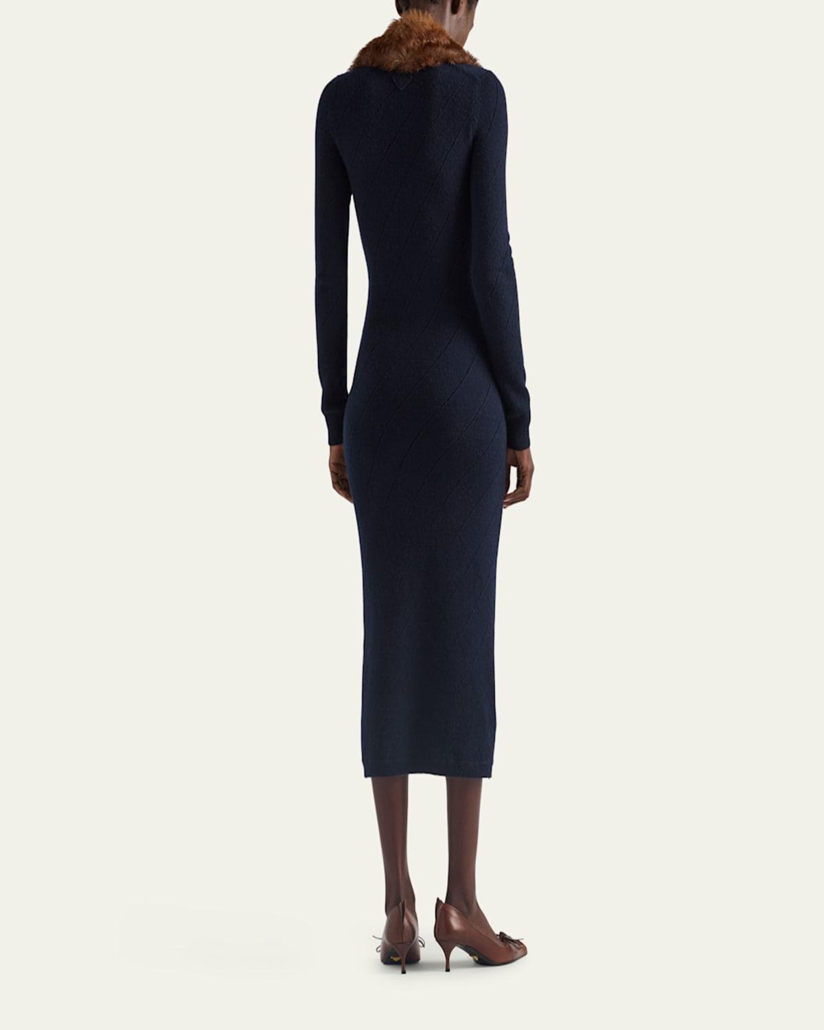 プラダ Prada Midi Silk Dress Half-zip silk-blend midi dress in black - Prada | Mytheresa
