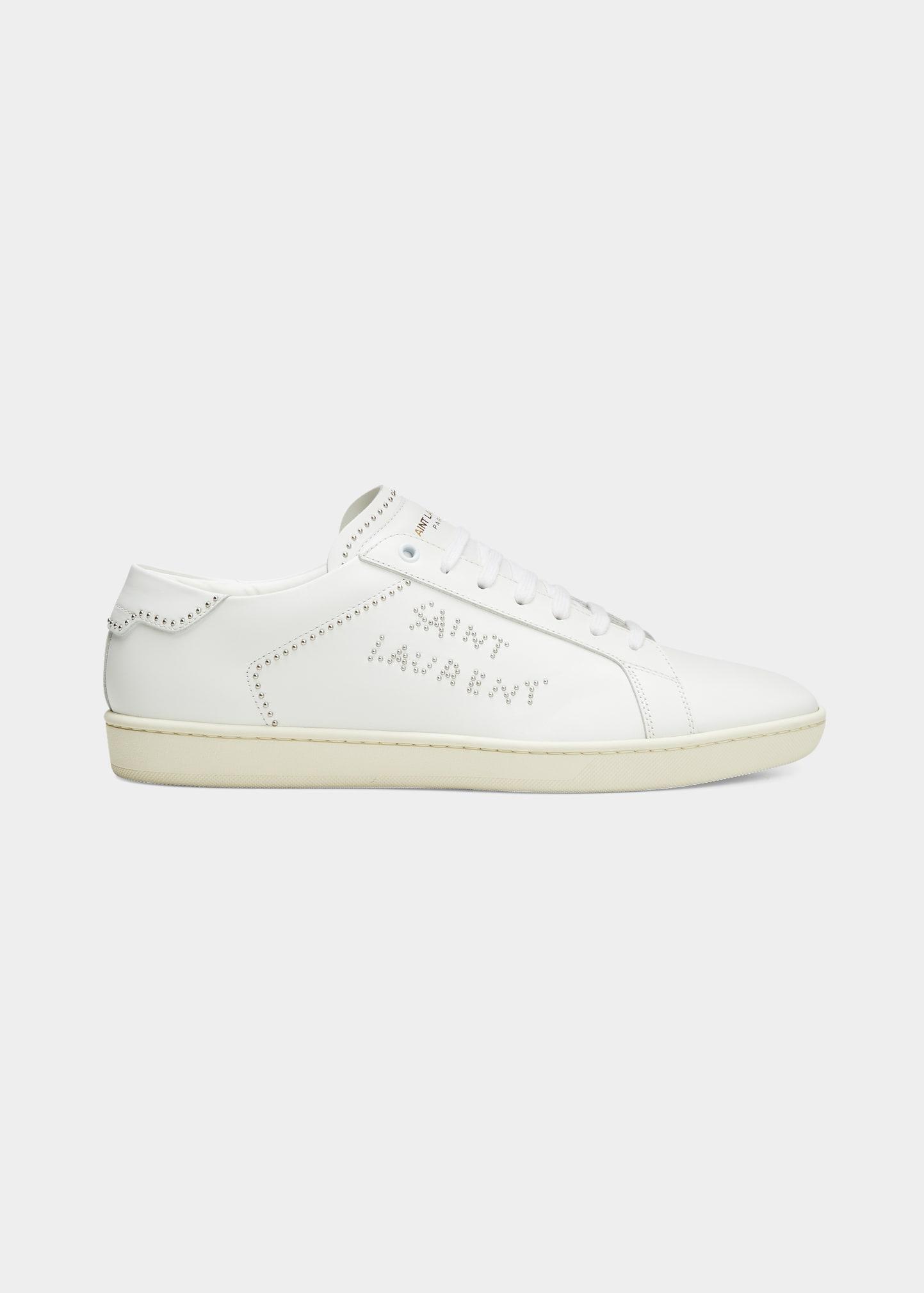 Saint Laurent Logo Stud Leather Low-top Sneakers in White for Men | Lyst