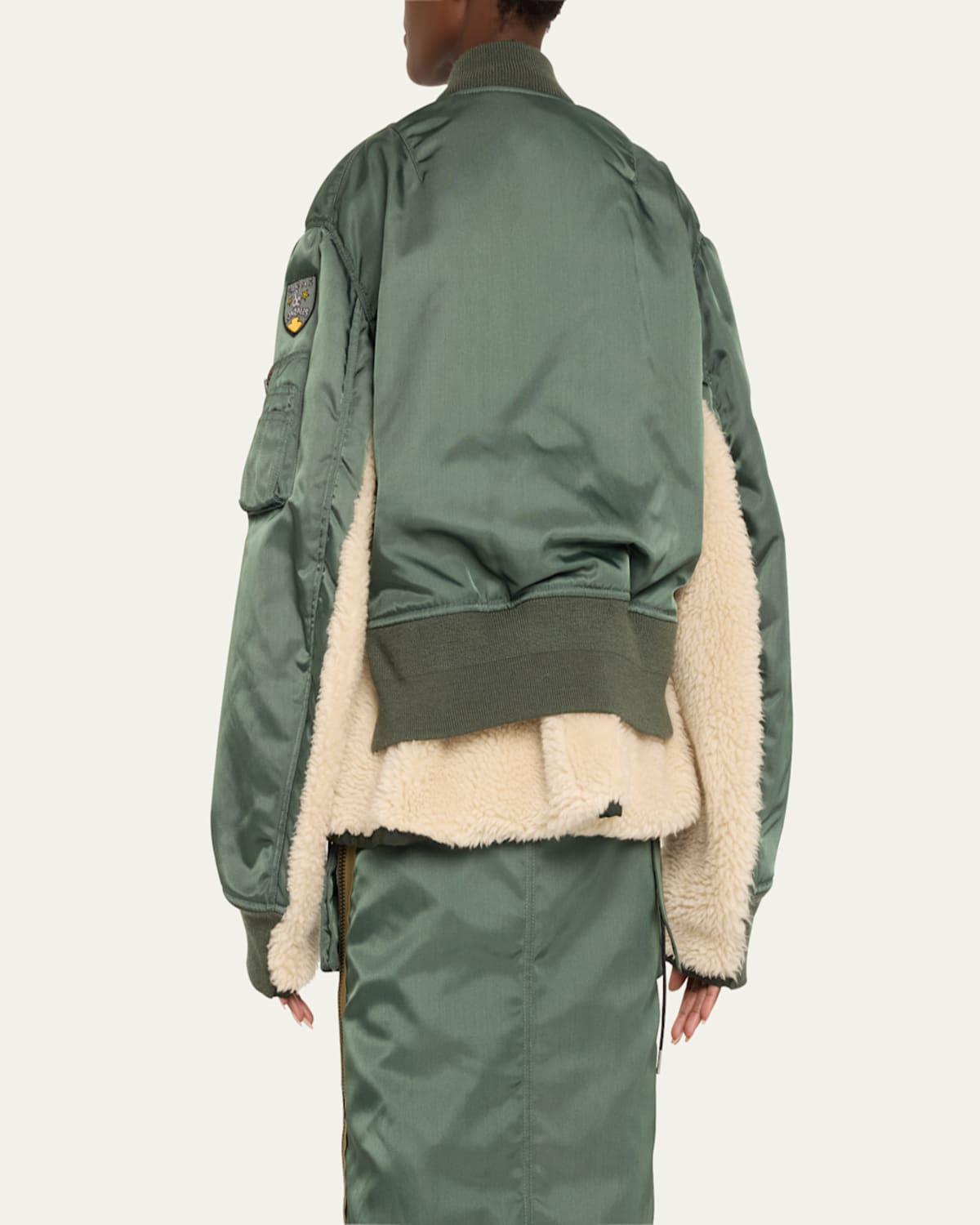 Sacai Spiewak Patch Nylon Shearling Bomber Jacket in Natural | Lyst