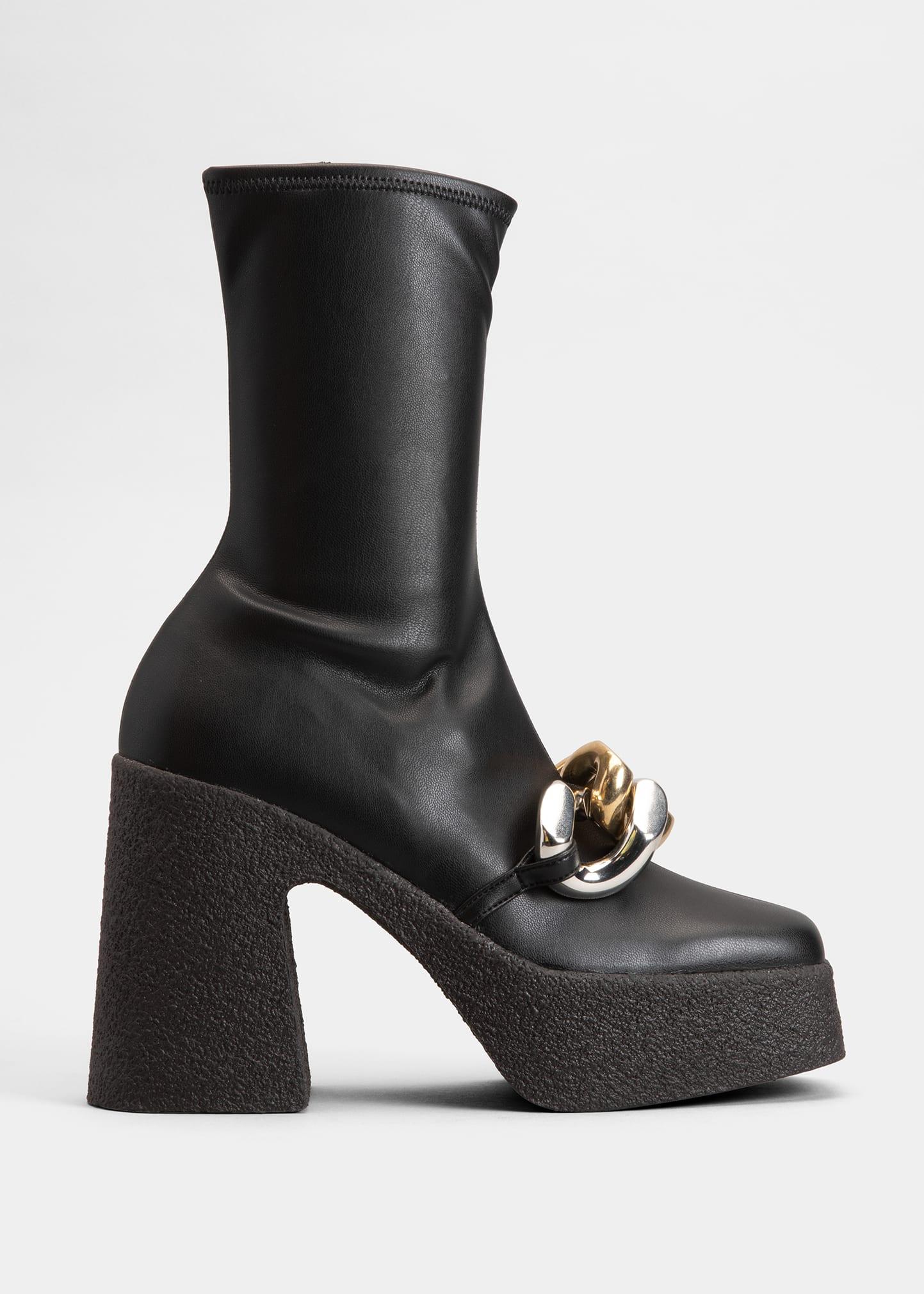 Stella McCartney Skyla Stretch Chunky Chain Platform Boots in Black | Lyst