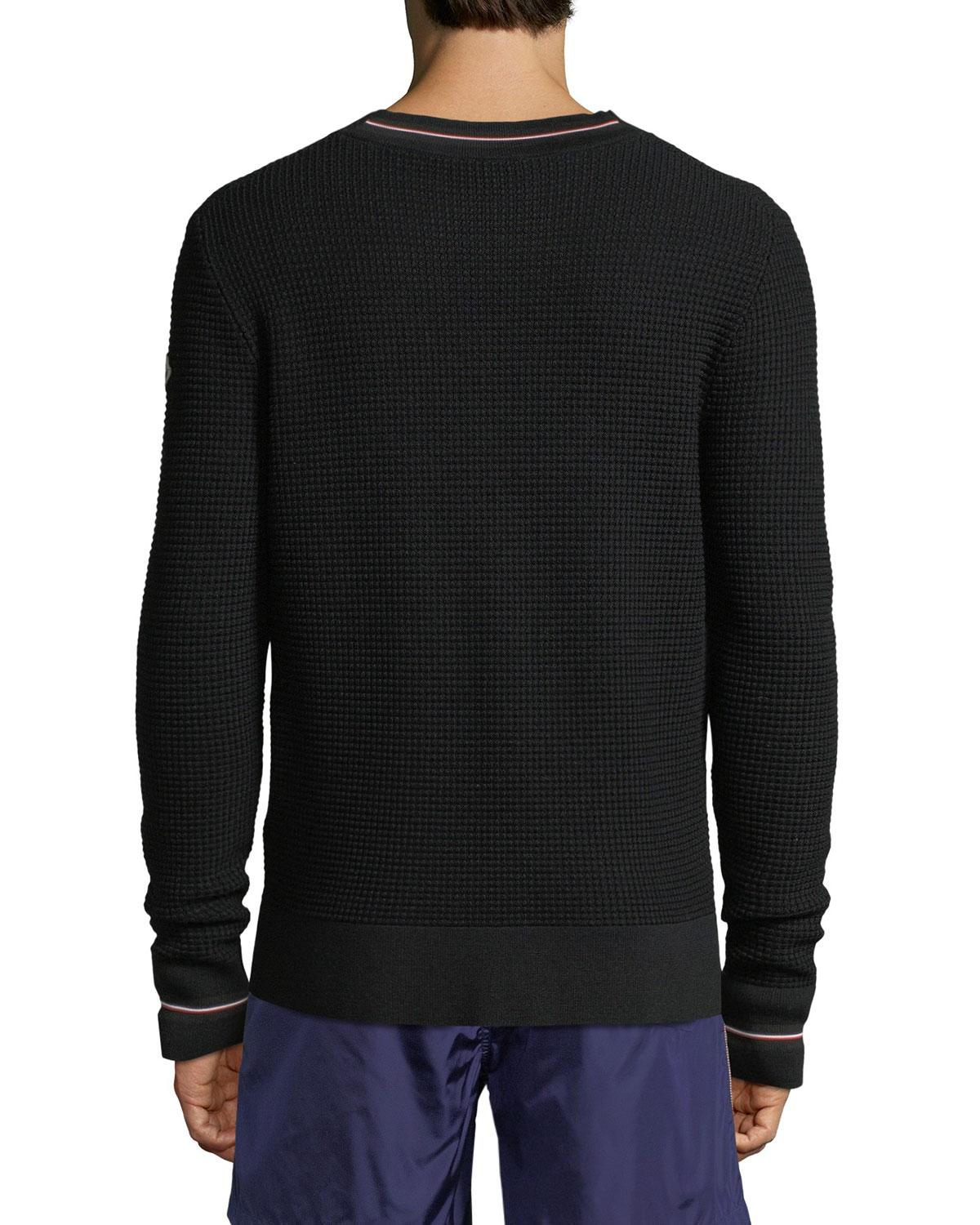 Moncler Men's Waffleknit Crewneck Pullover Sweater in White for Men Lyst