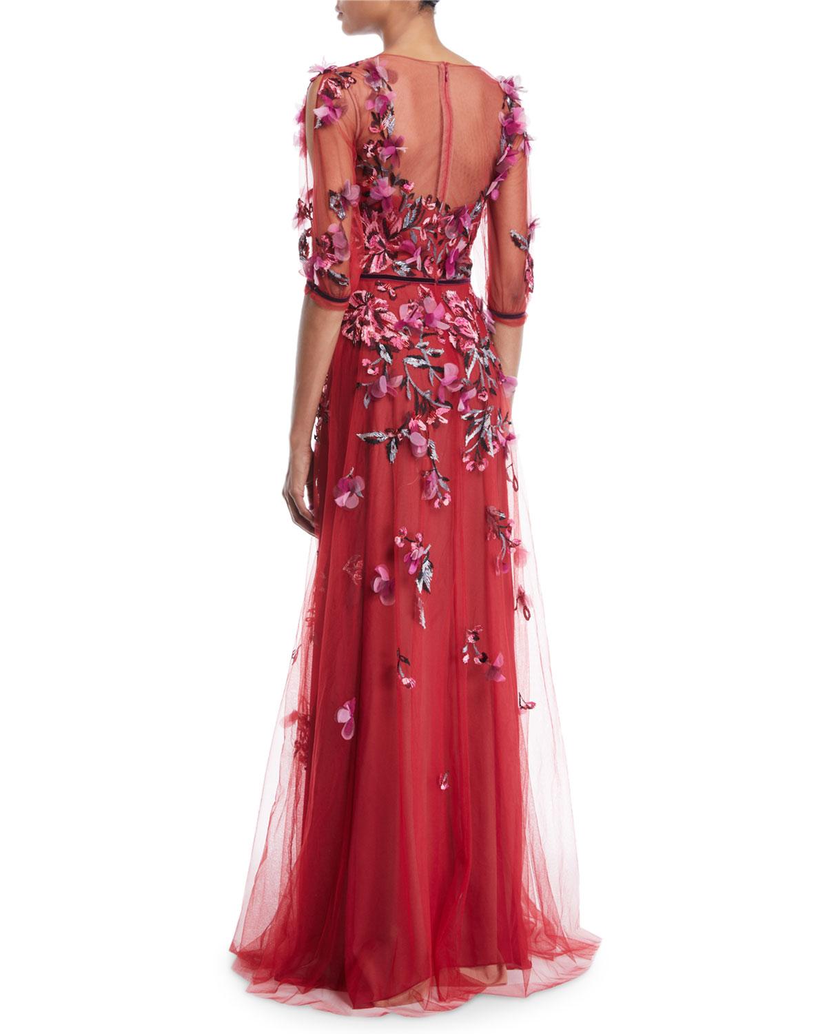 Marchesa notte Embroidered Floral Tulle Gown - Lyst