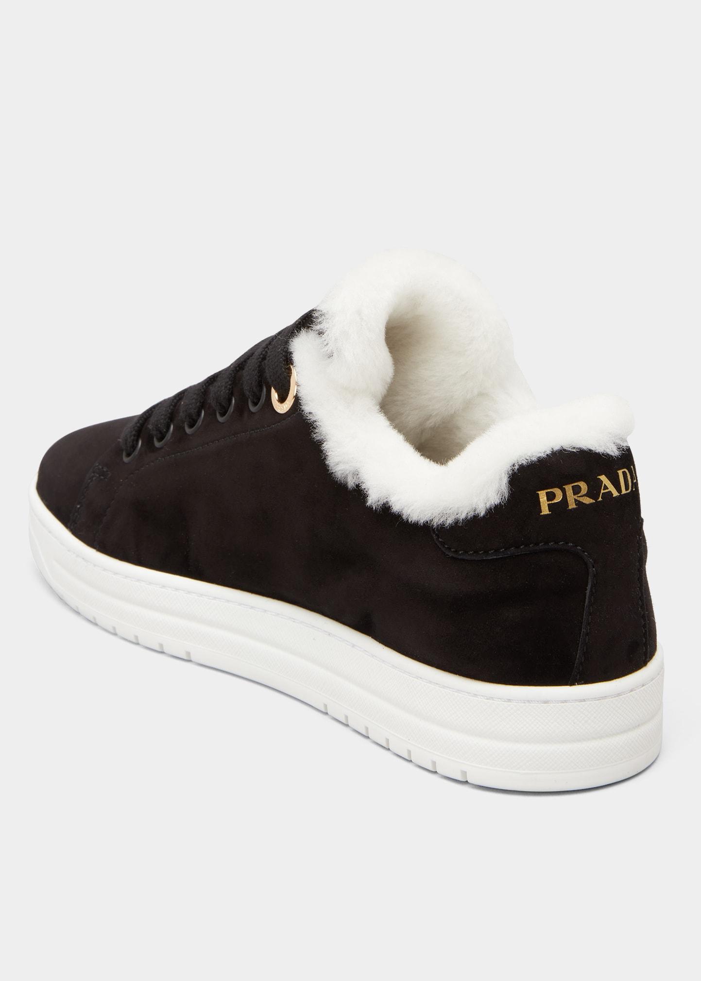 Prada Edge Winter Faux Fur Low top Sneakers in Black Lyst