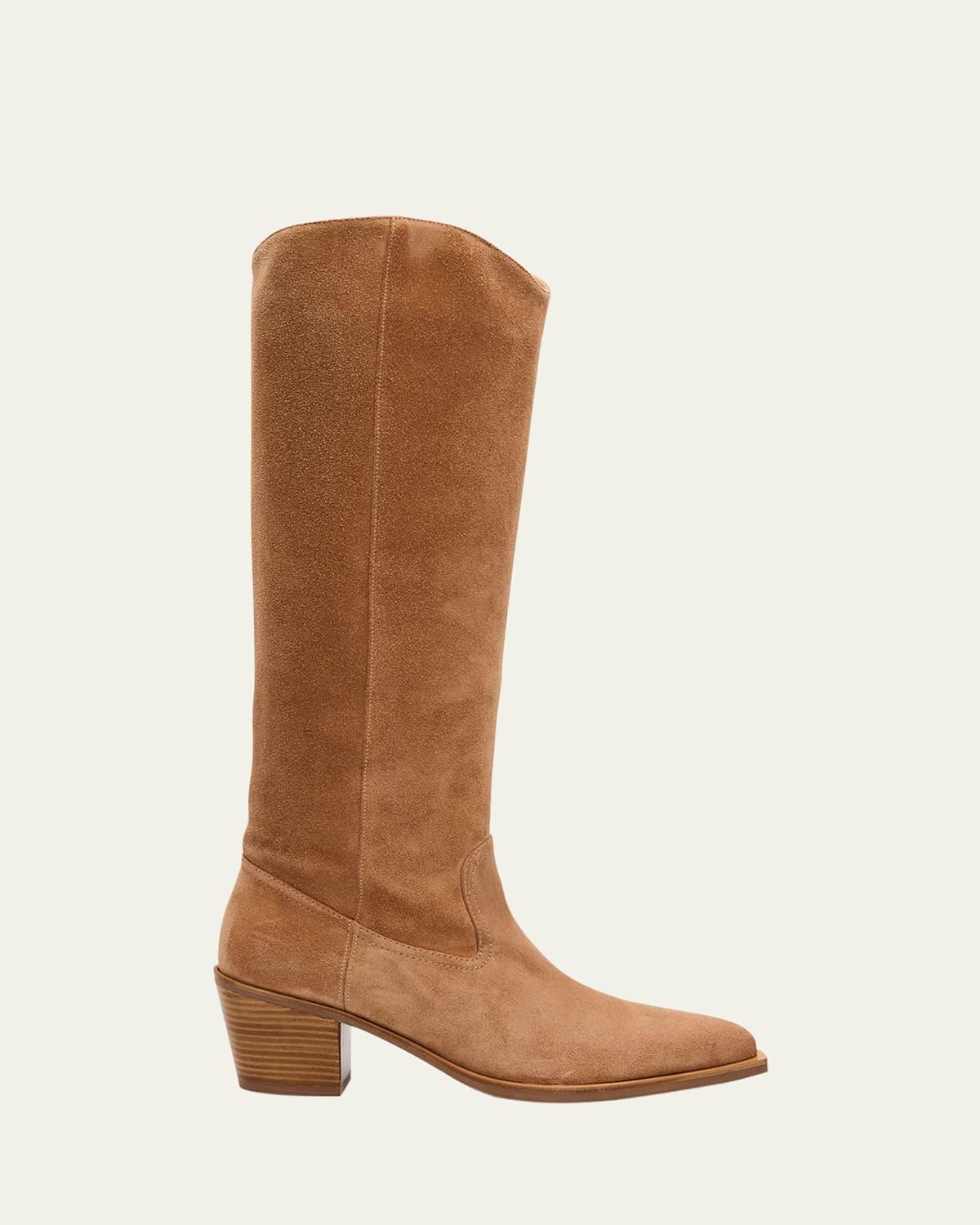 Stuart Weitzman Tate Knee High Pointed Suede Boots in Brown Lyst