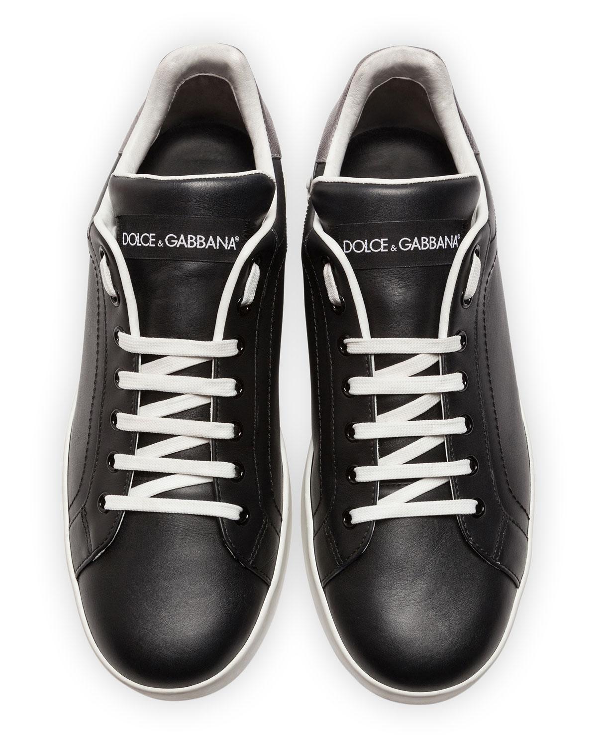 Dolce & Gabbana Men's Portofino Logo Leather Low-top Sneakers in Black ...