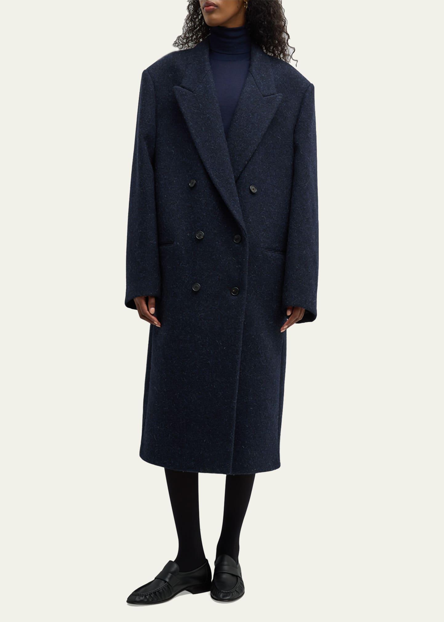 The Row Dhani Long Double breasted Wool Felted Coat in Blue Lyst