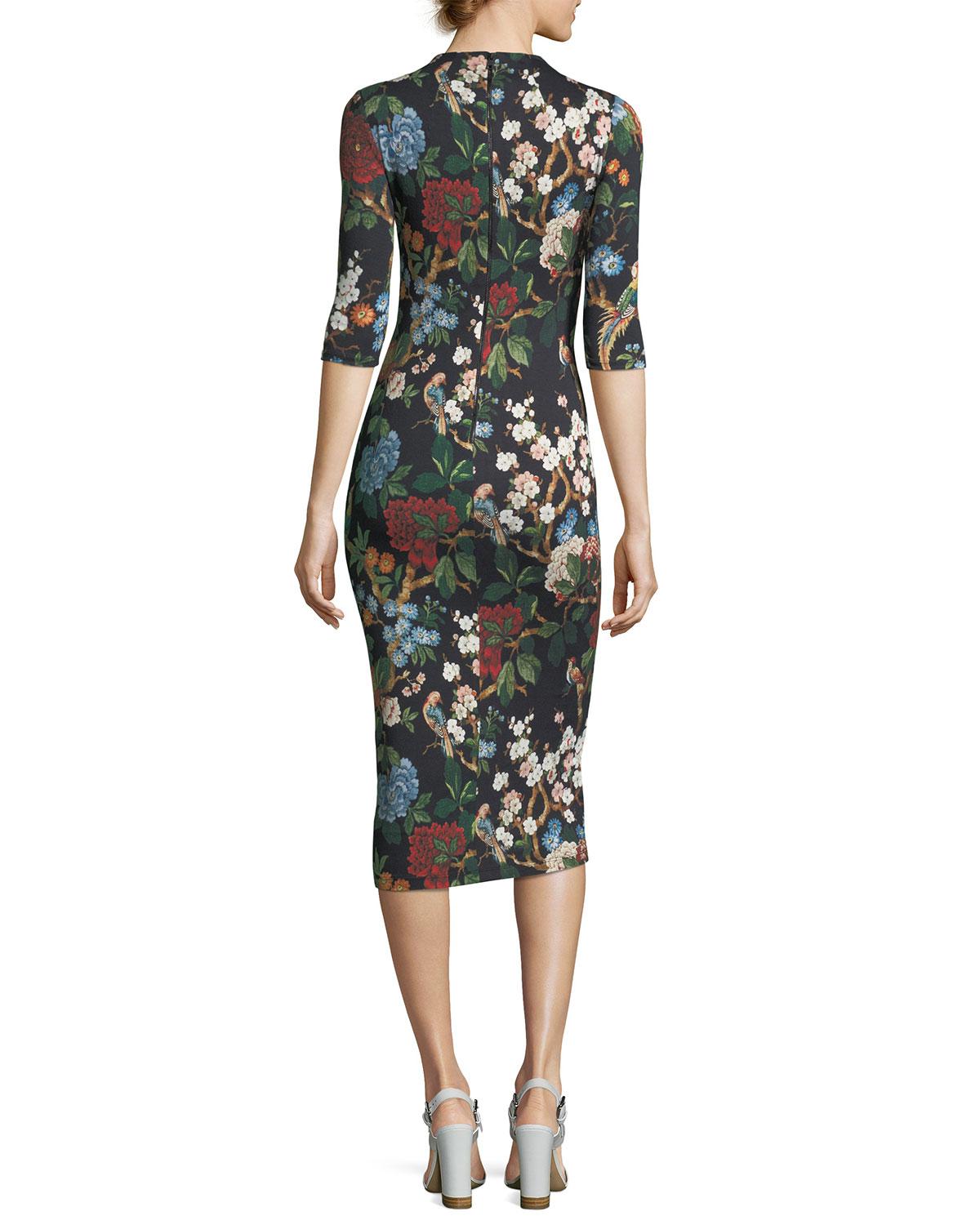 Alice + Olivia Synthetic Delora Floral-print Fitted Mock-neck Midi ...