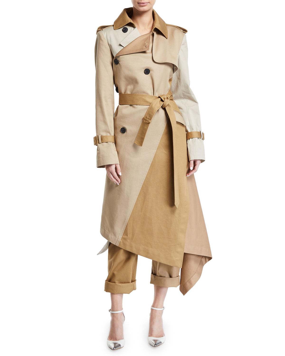 Monse Cotton Two-tone Patchwork Khaki Twisted Trench Coat in Natural - Lyst