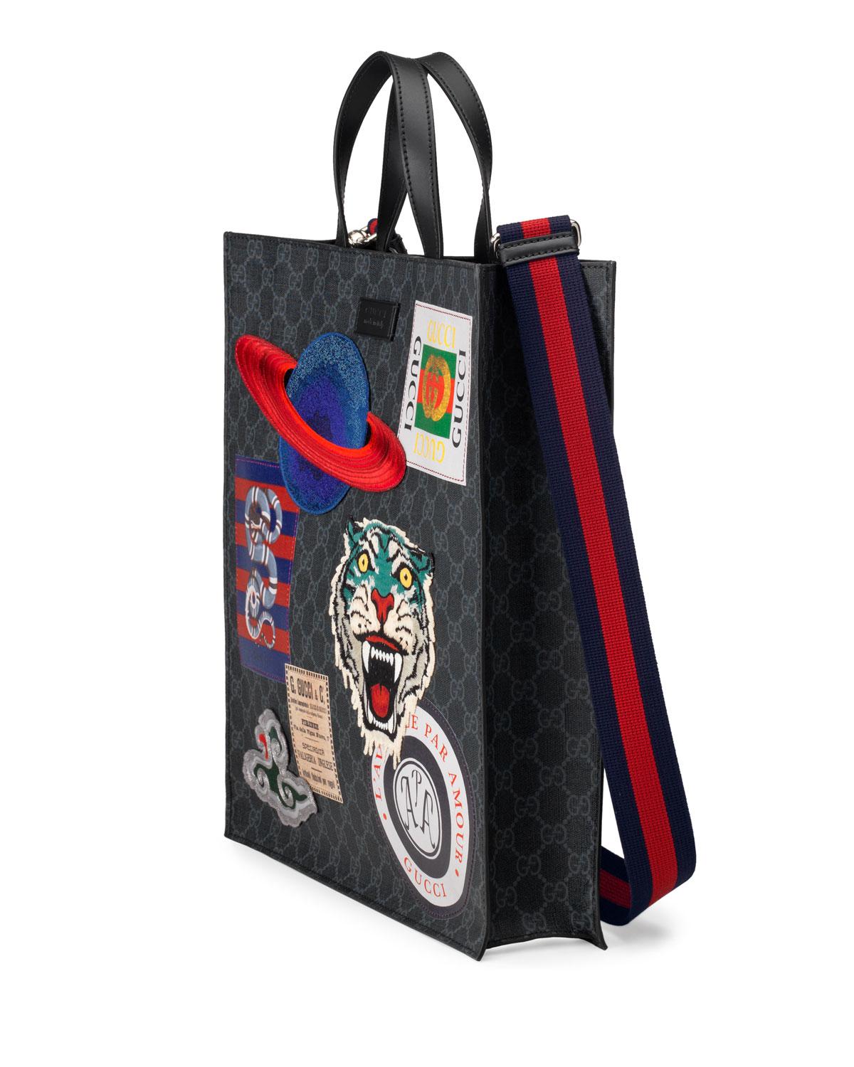 Gucci Cotton Men's GG Supreme Tote Bag With Patches in Black - Lyst