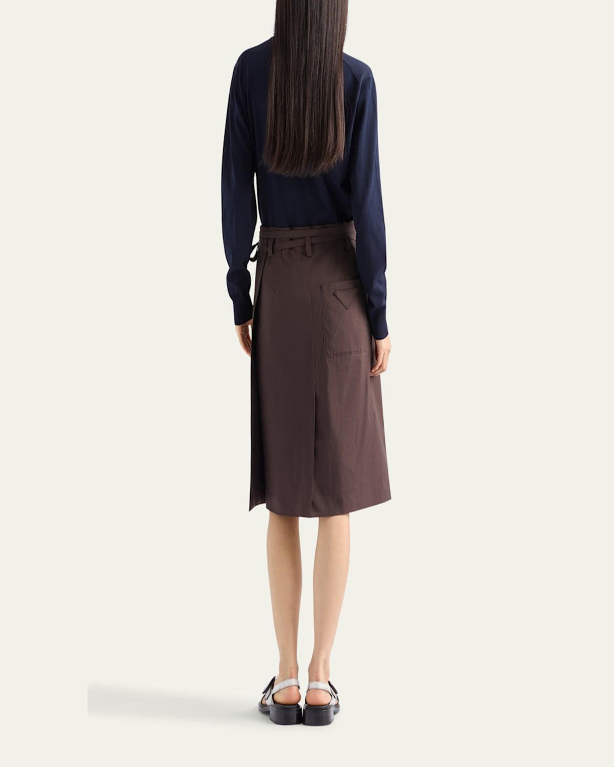 スカート PRADA Brown stretch poplin skirt (P176WGSOOO12VC F0192) Prada Poplin Poplin Wrap Skirt in Brown | Lyst