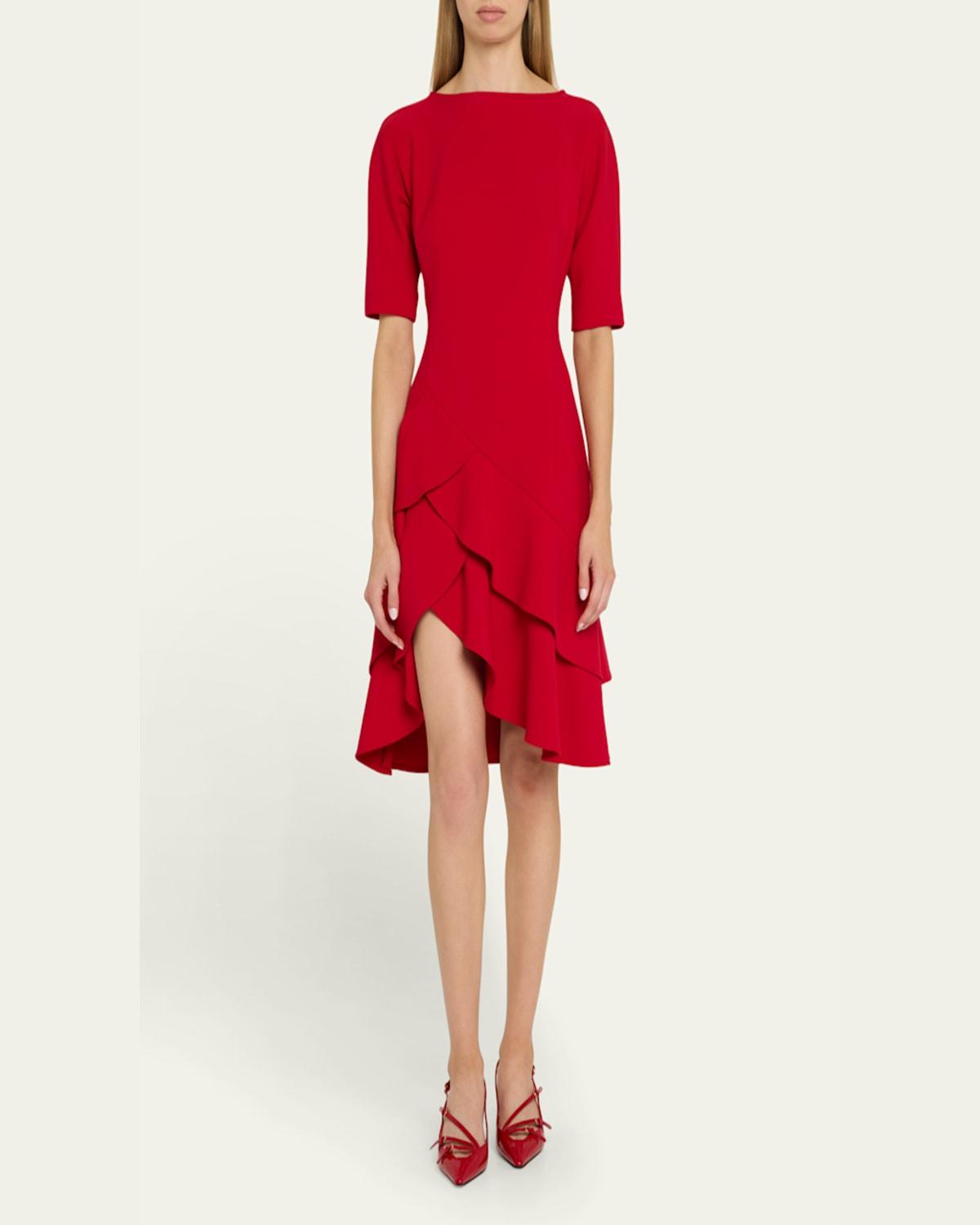 Teri Jon Ruffle Stretch Crepe Dress in Red | Lyst