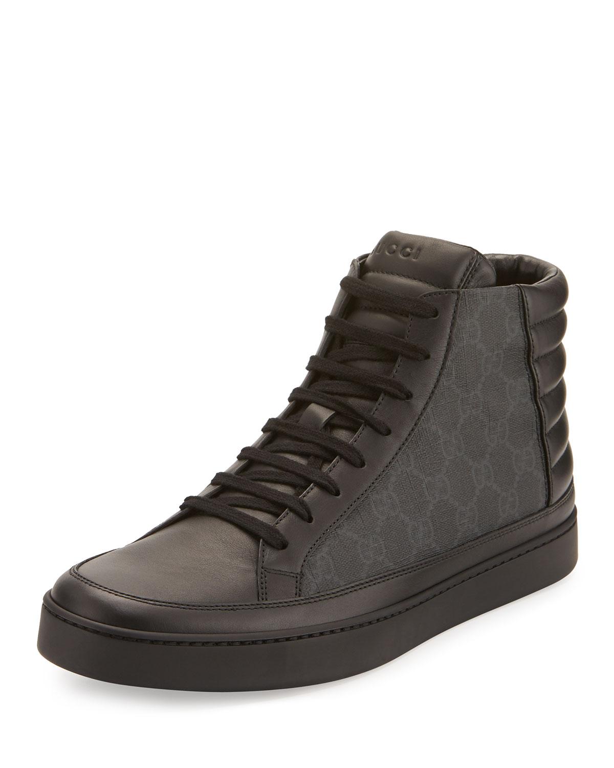 mens gucci black leather high top sneakers