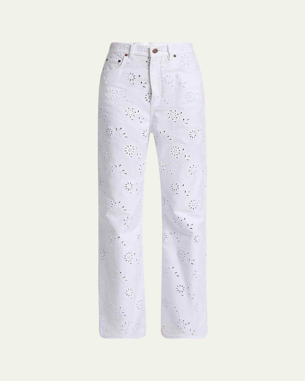 デニム・ジーパン CHLOE Straight jeans White Chloe Denim Jeans Size 36 High Waist Straight Leg White Red