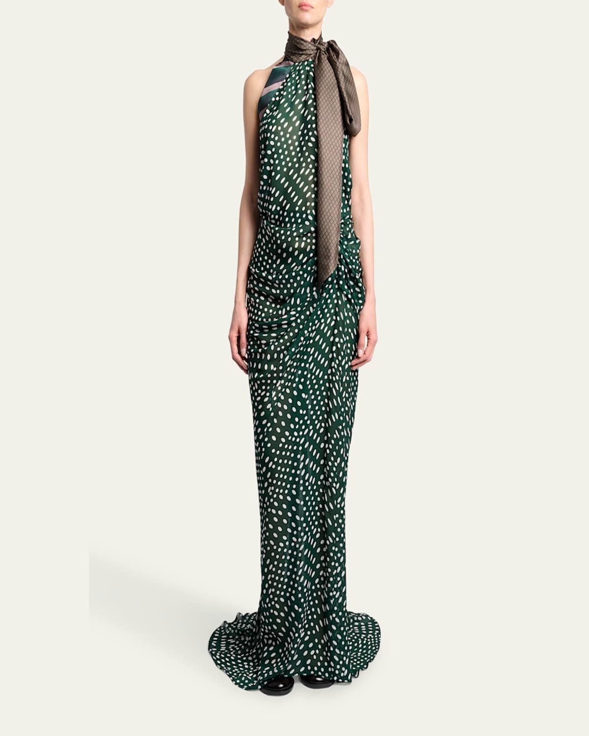 Dries Van Noten Draped Silk Satin Halter-Neck Gown in Green | Lyst Dries Van Noten Draped Silk Satin Halter-Neck Gown in Green | Lyst