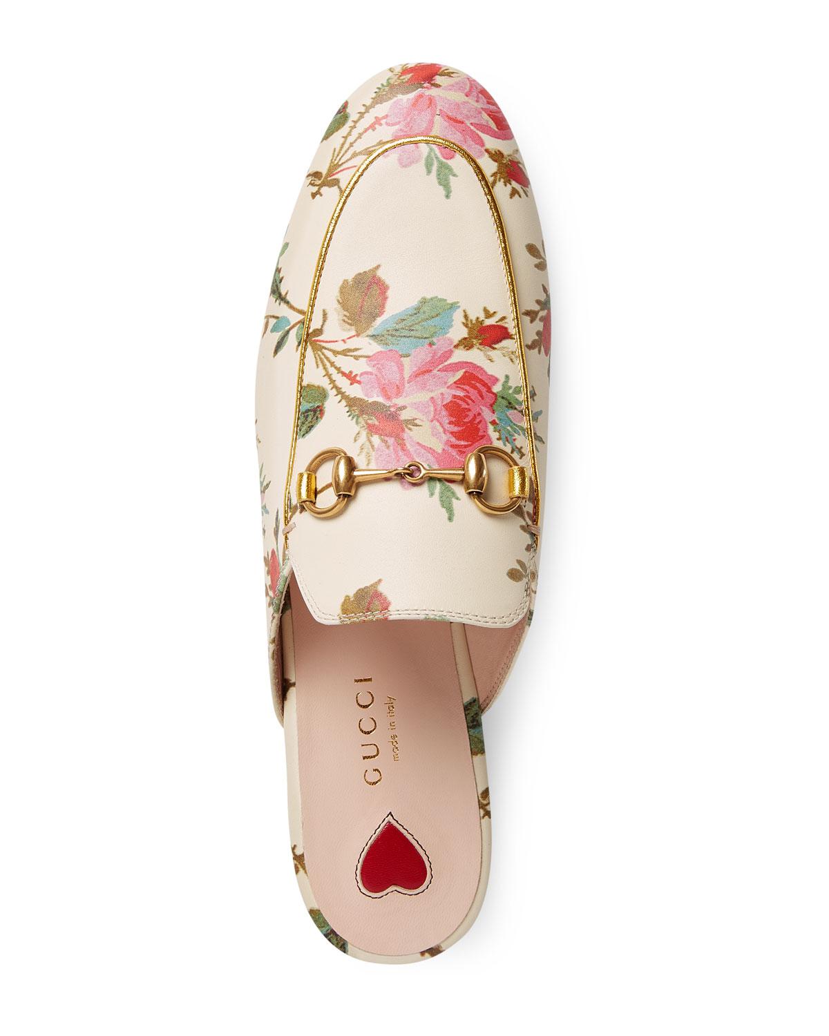 Gucci Leather Flat Princetown Floral Print Mule - Lyst