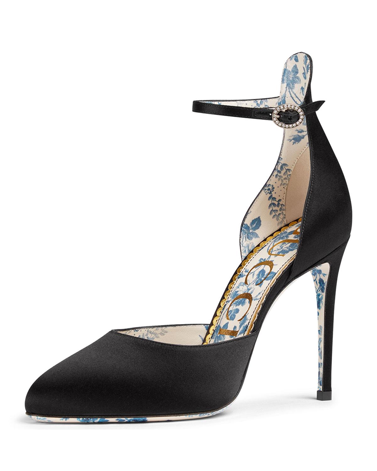 Gucci Satin Anklestrap 105mm D'orsay Pumps in Black Lyst