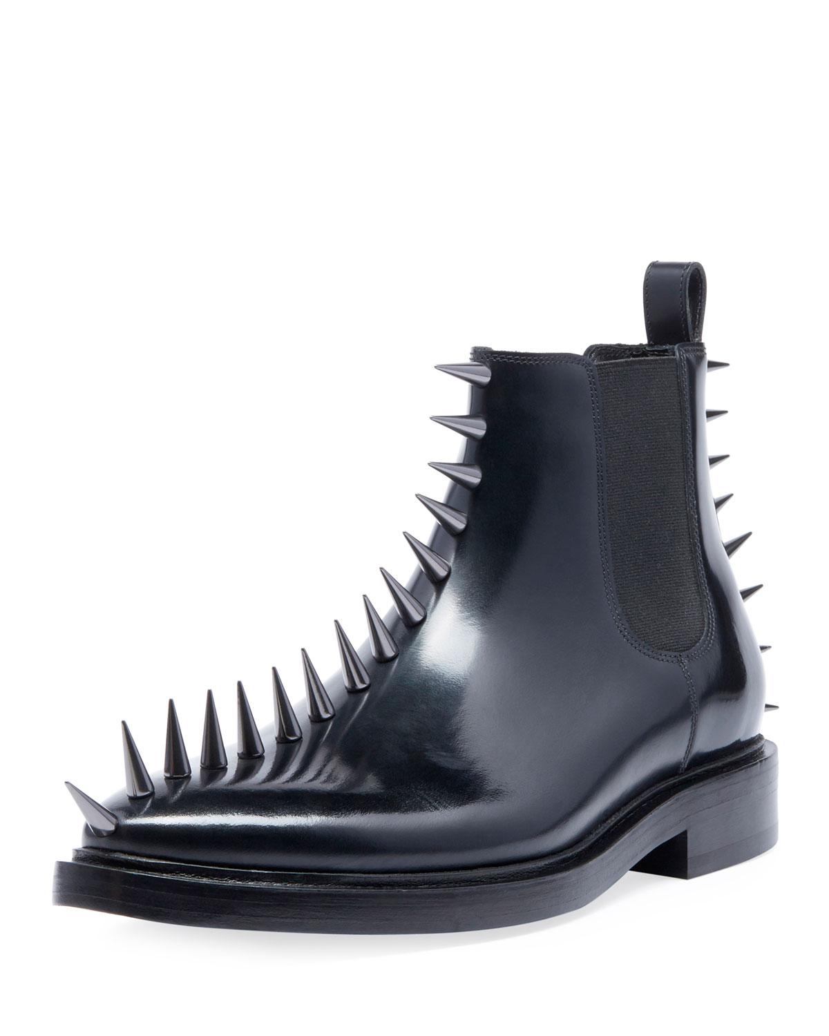 Balenciaga Men's Spikes Leather Combat Boots in Black for