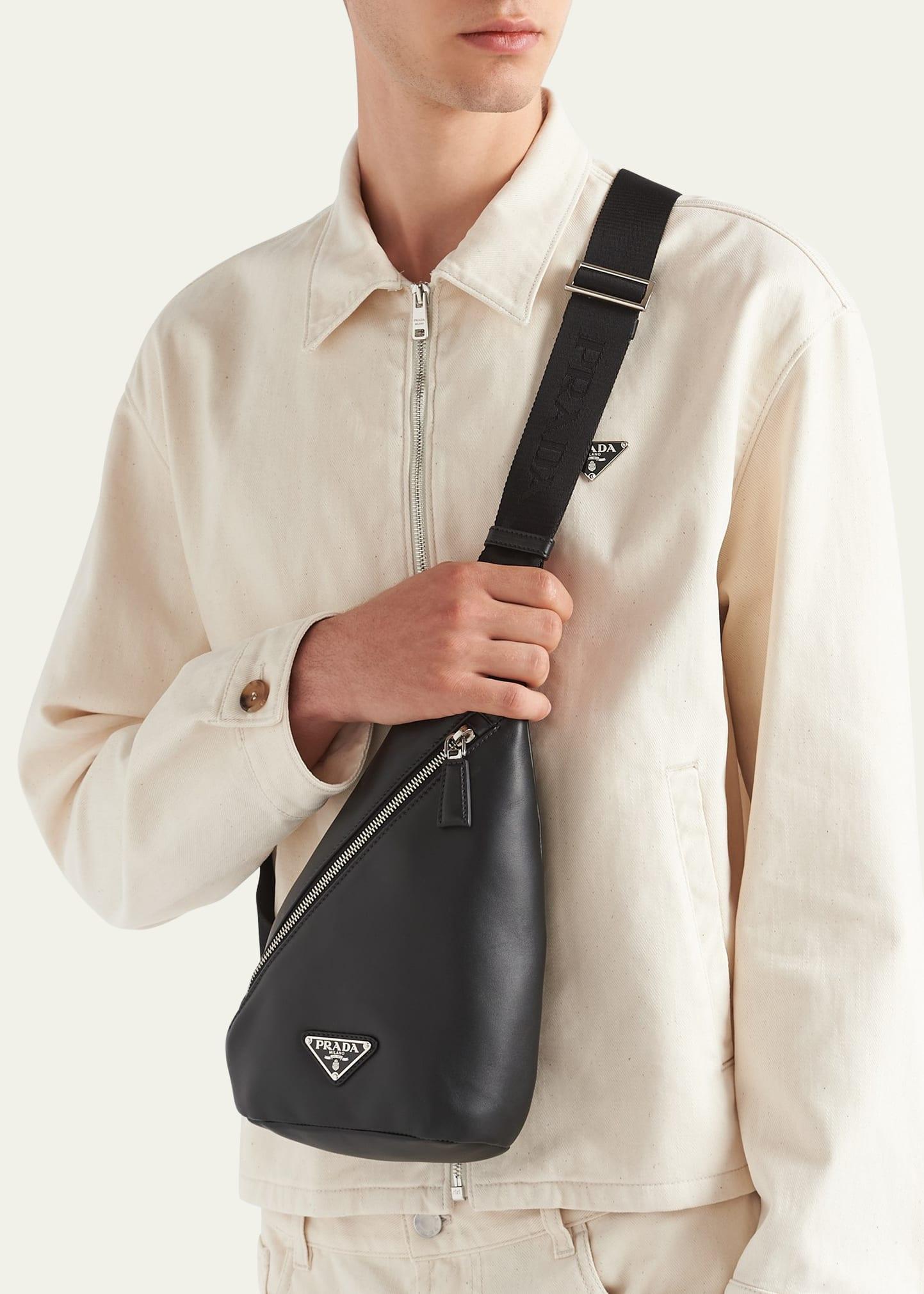 Prada Leather Sling Backpack in Black for Men | Lyst