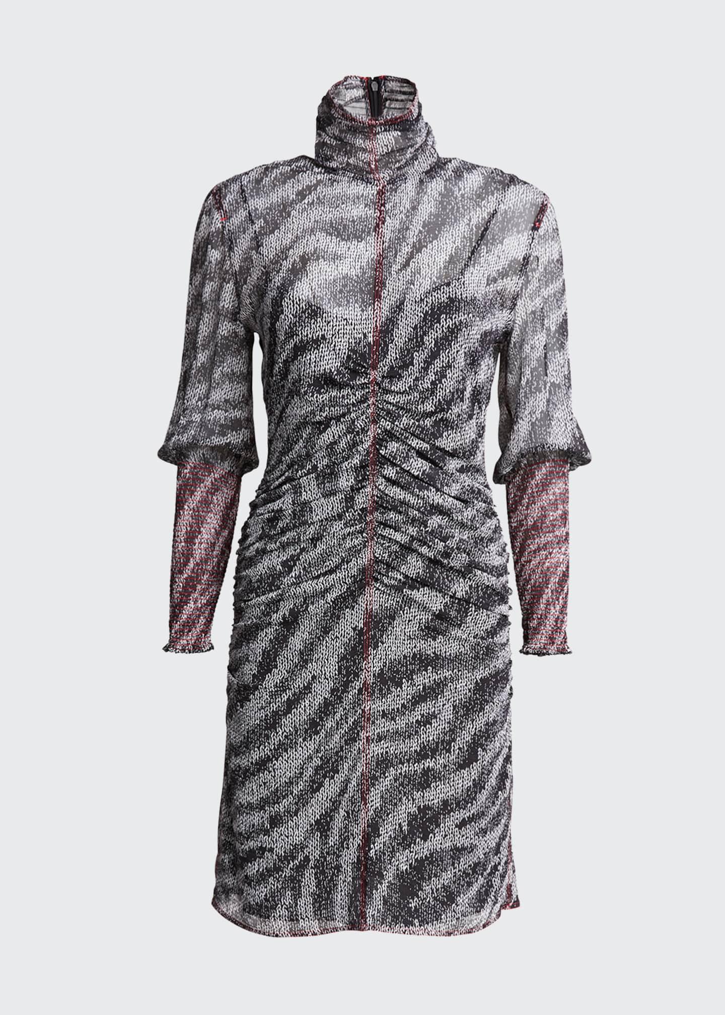 Maris Ruched Long Sleeve Zebra Print Mini Dress