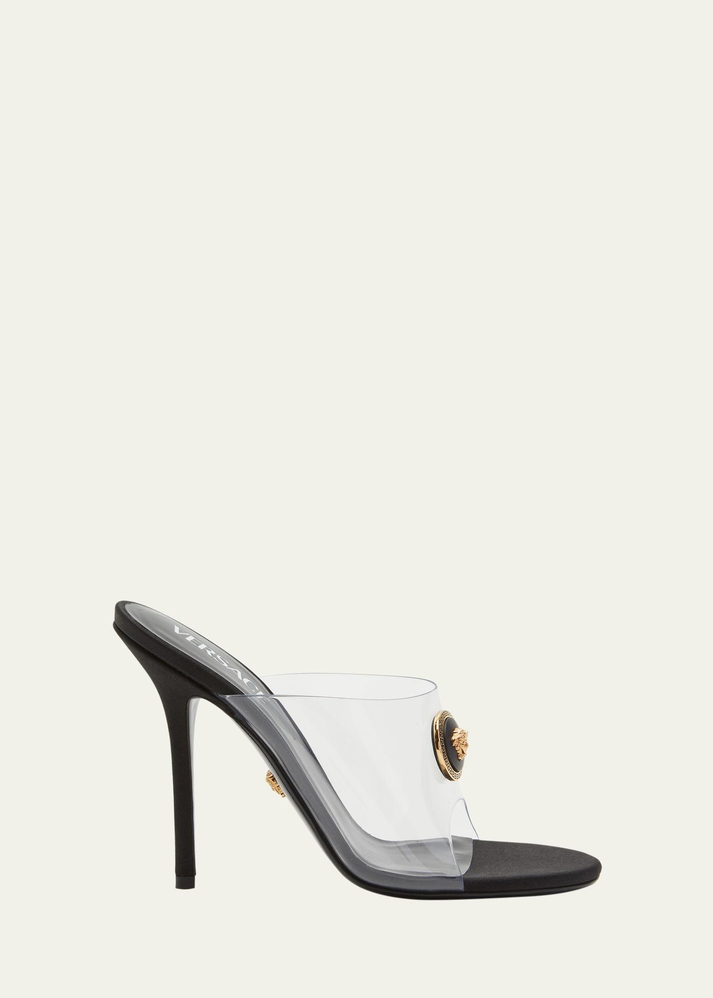 Versace Medusa Clear Stiletto Mule Sandals in White | Lyst