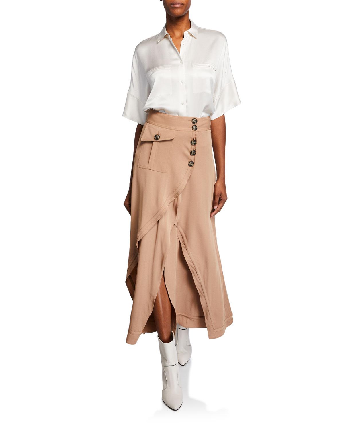 self portrait camel midi skirt