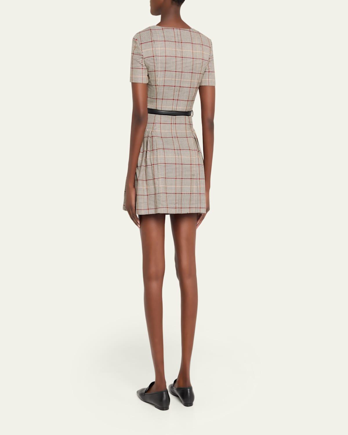 knee length dresses for ladies Self-Portrait - Blue Check Knit Mini Dress