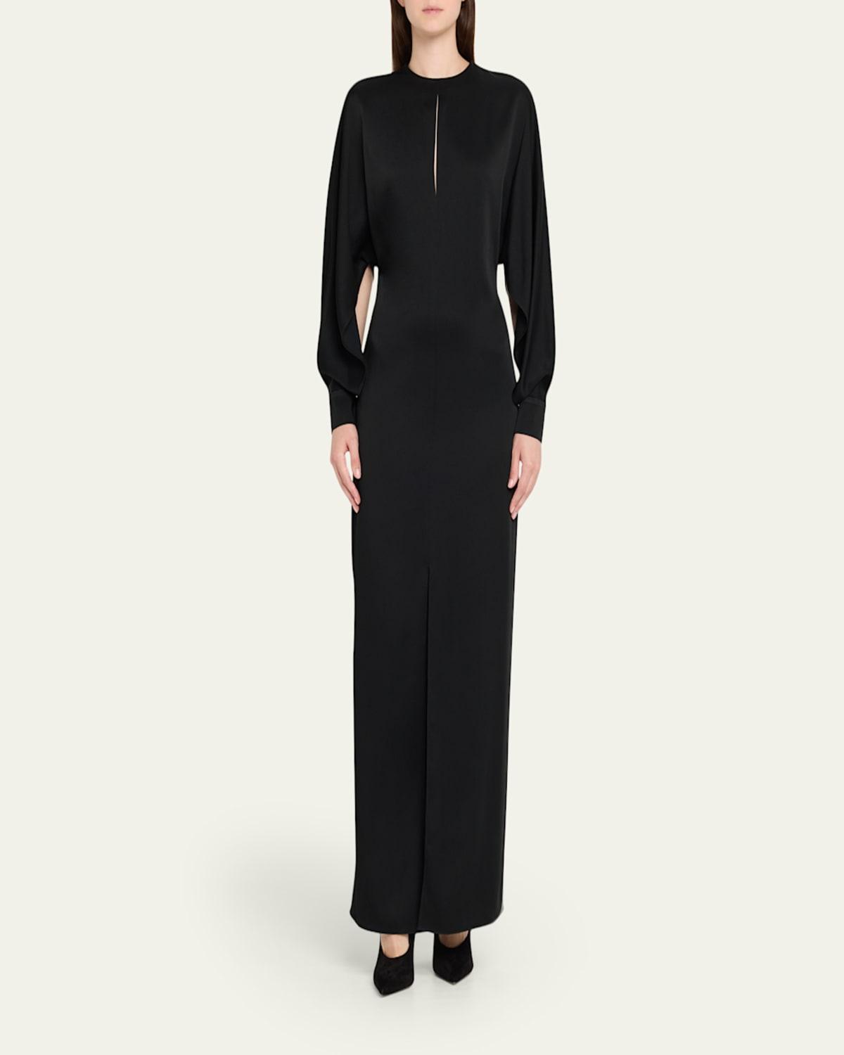 Michael Kors Slit Long-Sleeve Satin Gown in Black | Lyst