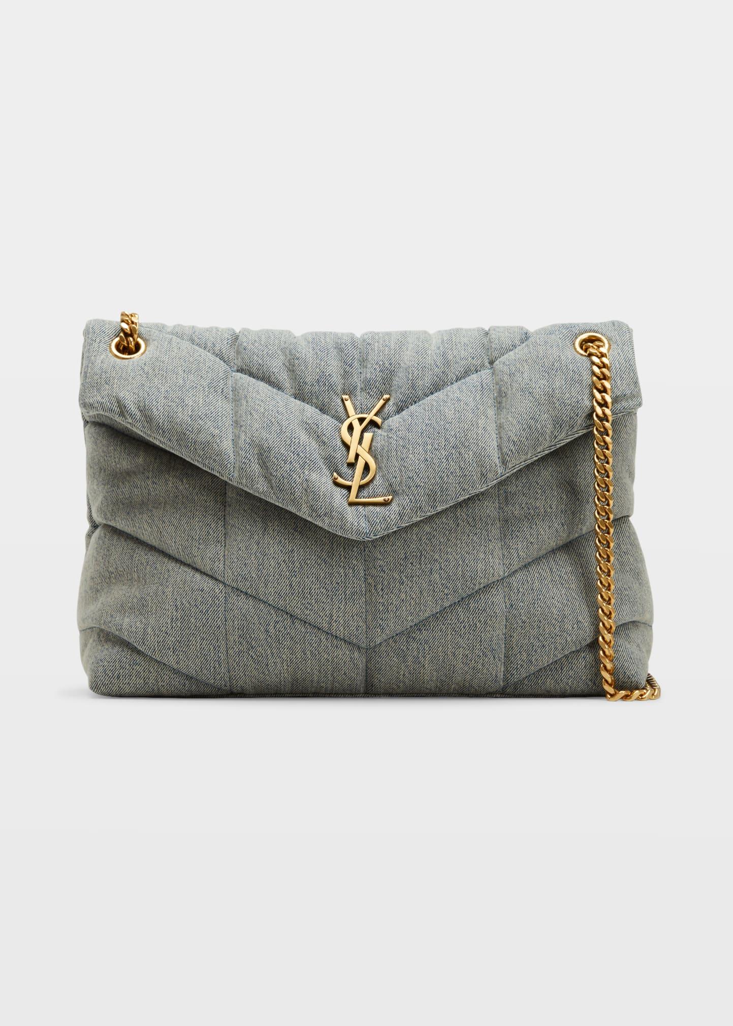 Saint Laurent Puffer Medium Ysl Denim Shoulder Bag in Gray | Lyst