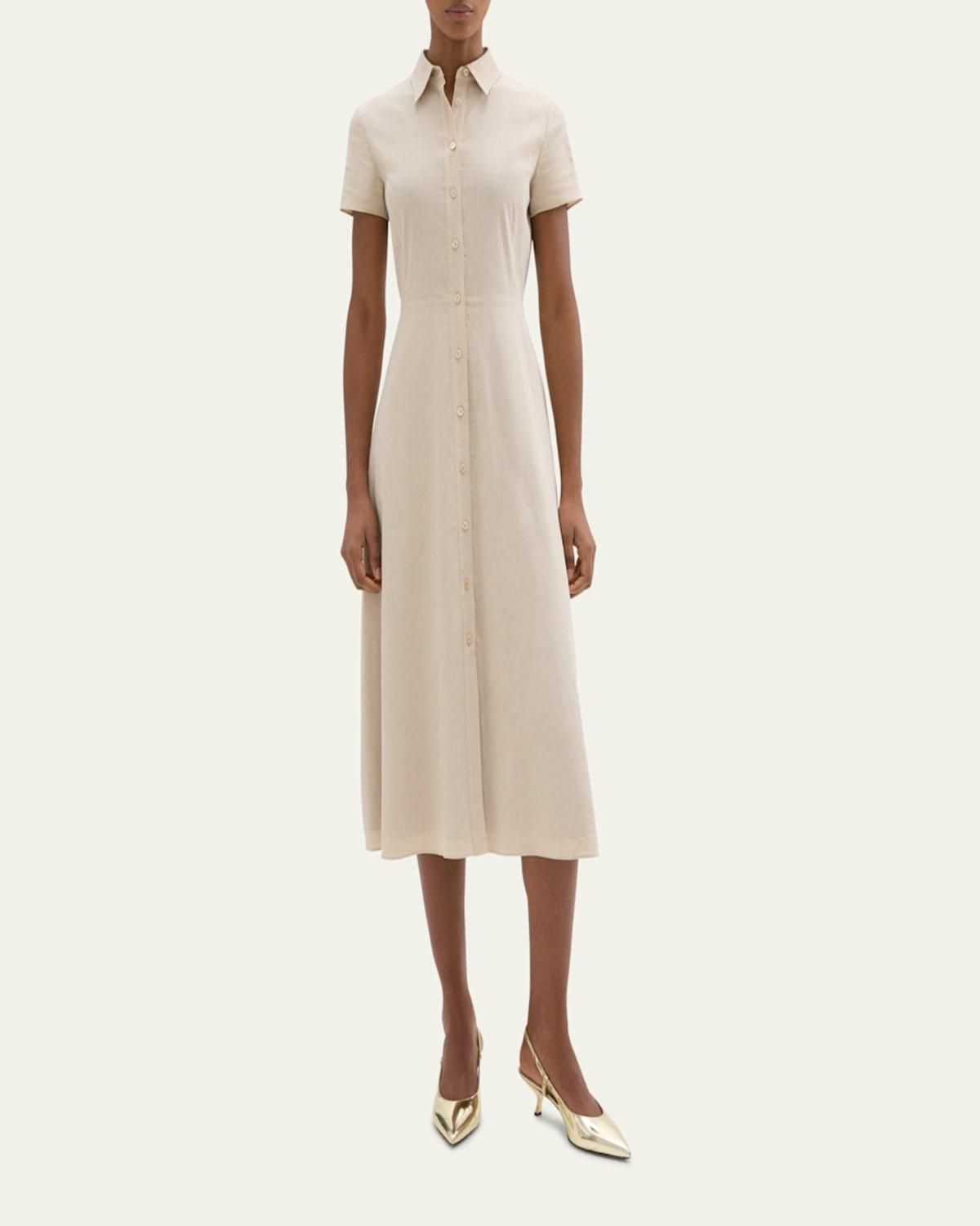 theory linen blend short sleeve midi dress Theory Linen Blend Short Sleeve Midi Dress