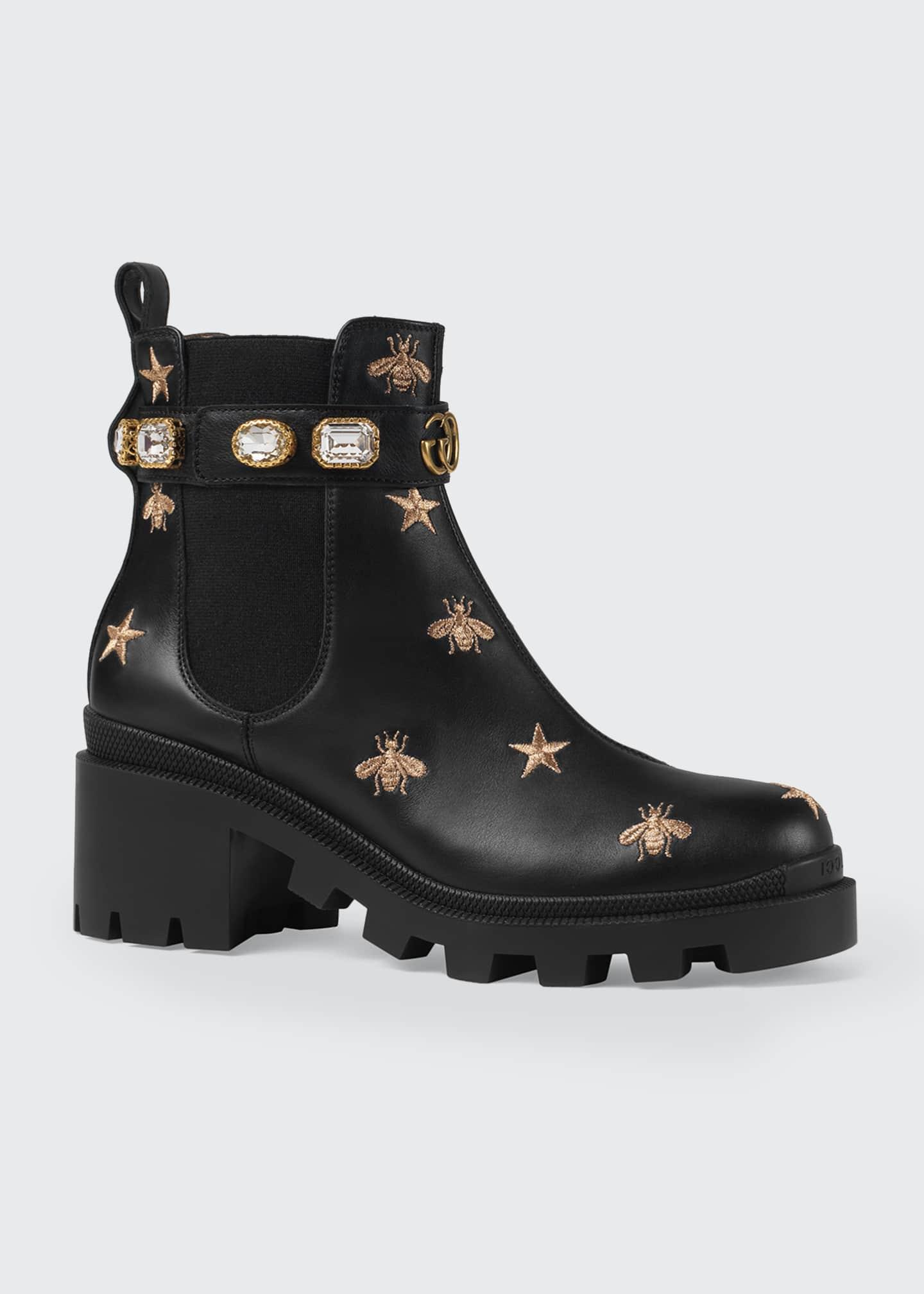 Gucci Embroidered Leather Ankle Boot 