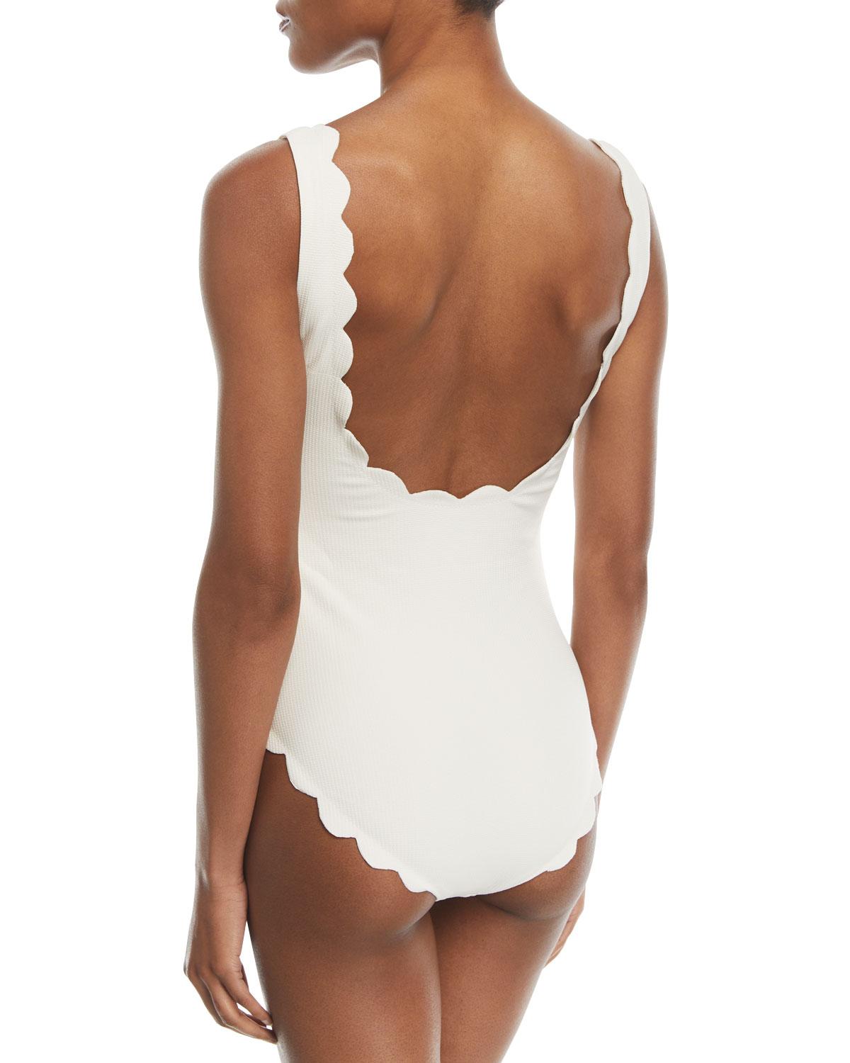 white scalloped bathing suit