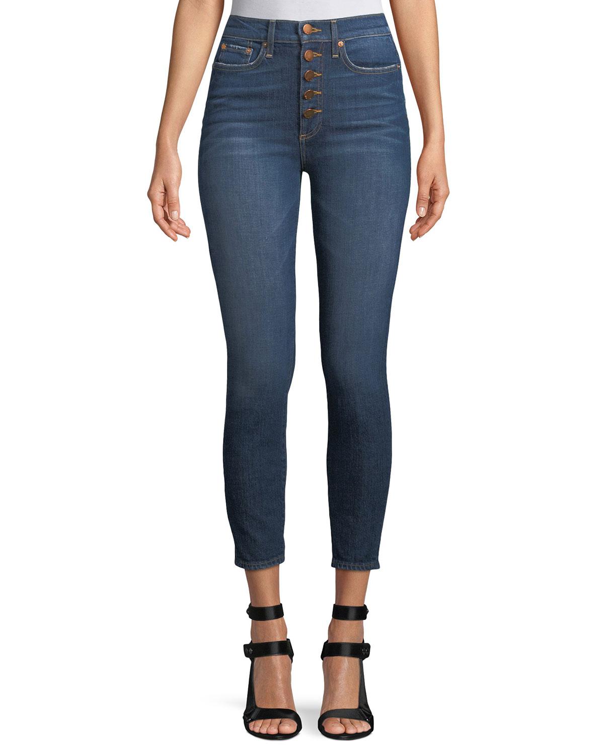 alice and olivia good high rise exposed button jeans