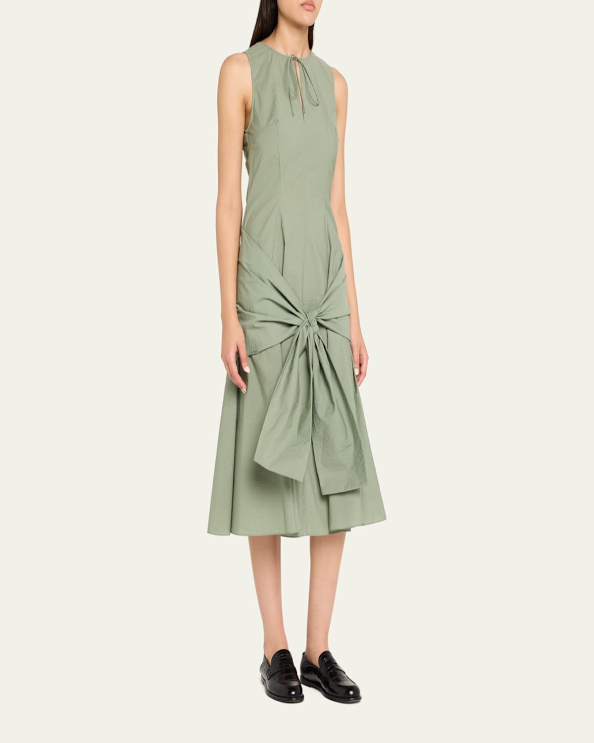 ワンピース Loewe Draped Midi Dress Loewe Draped Tie-Waist Midi Dress in Green | Lyst