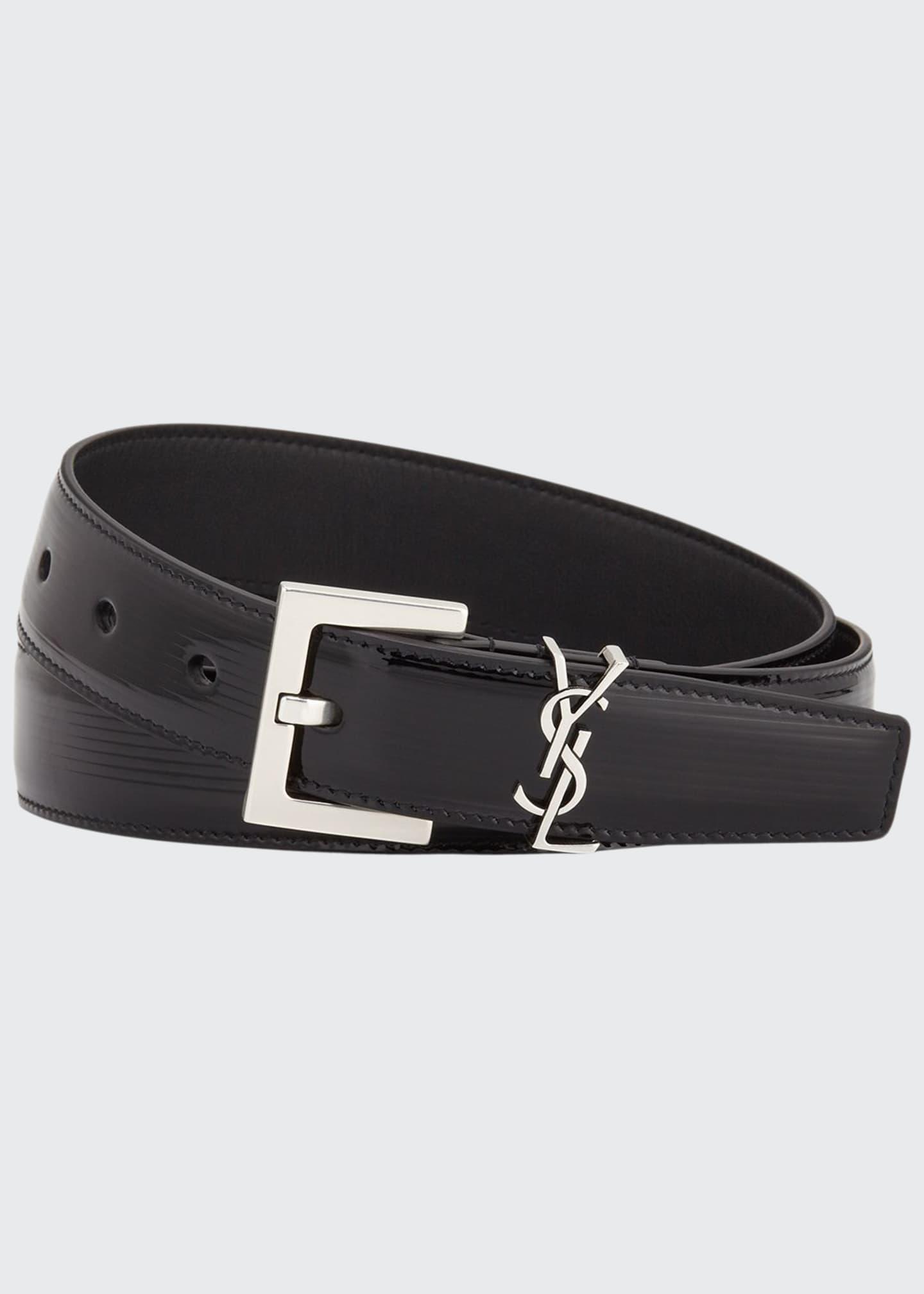 Saint Laurent Ysl Monogram Textured Patent Leather Belt in Black - Lyst