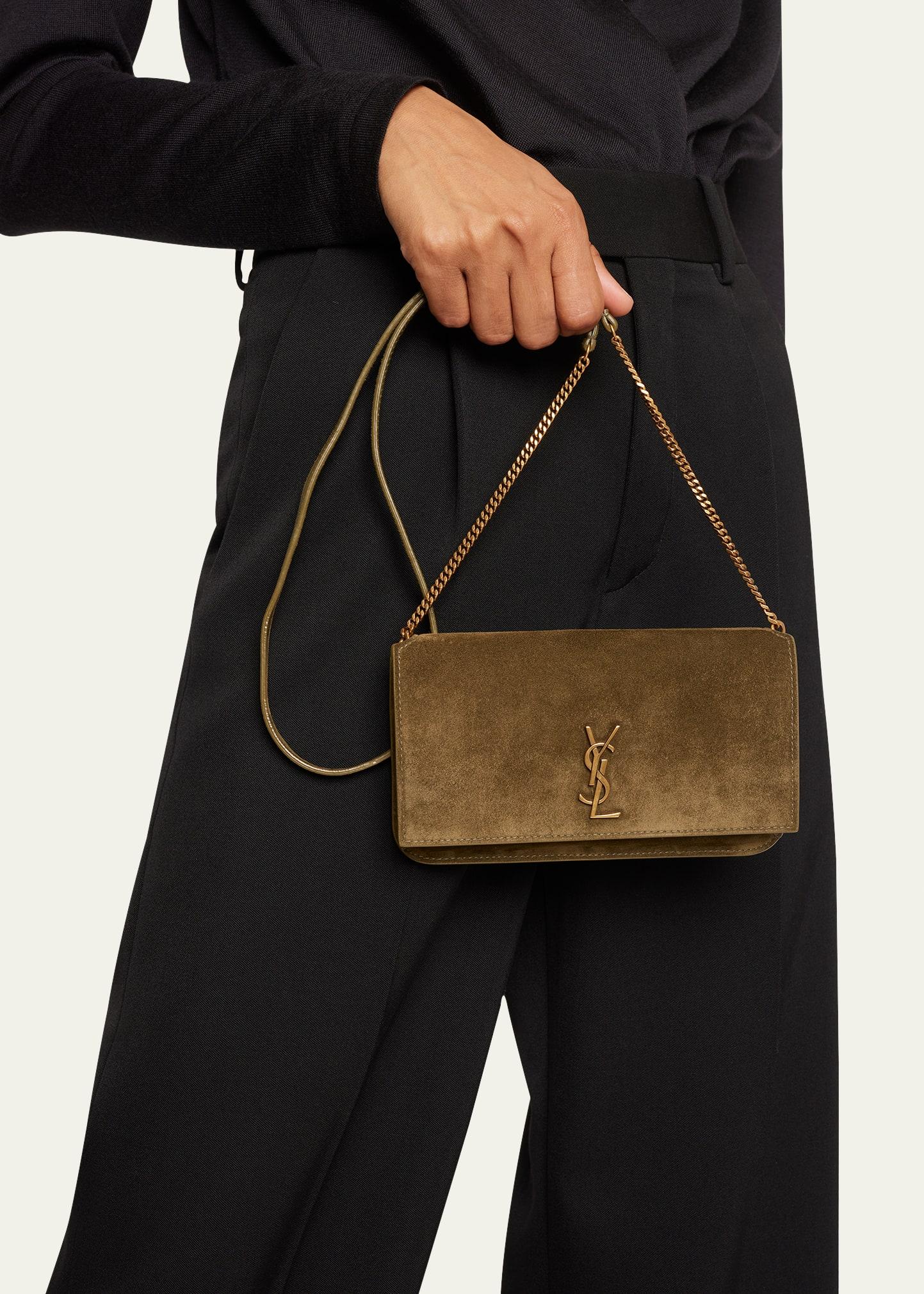Saint Laurent Cassandra Ysl Suede Phone Shoulder Bag in Natural Lyst