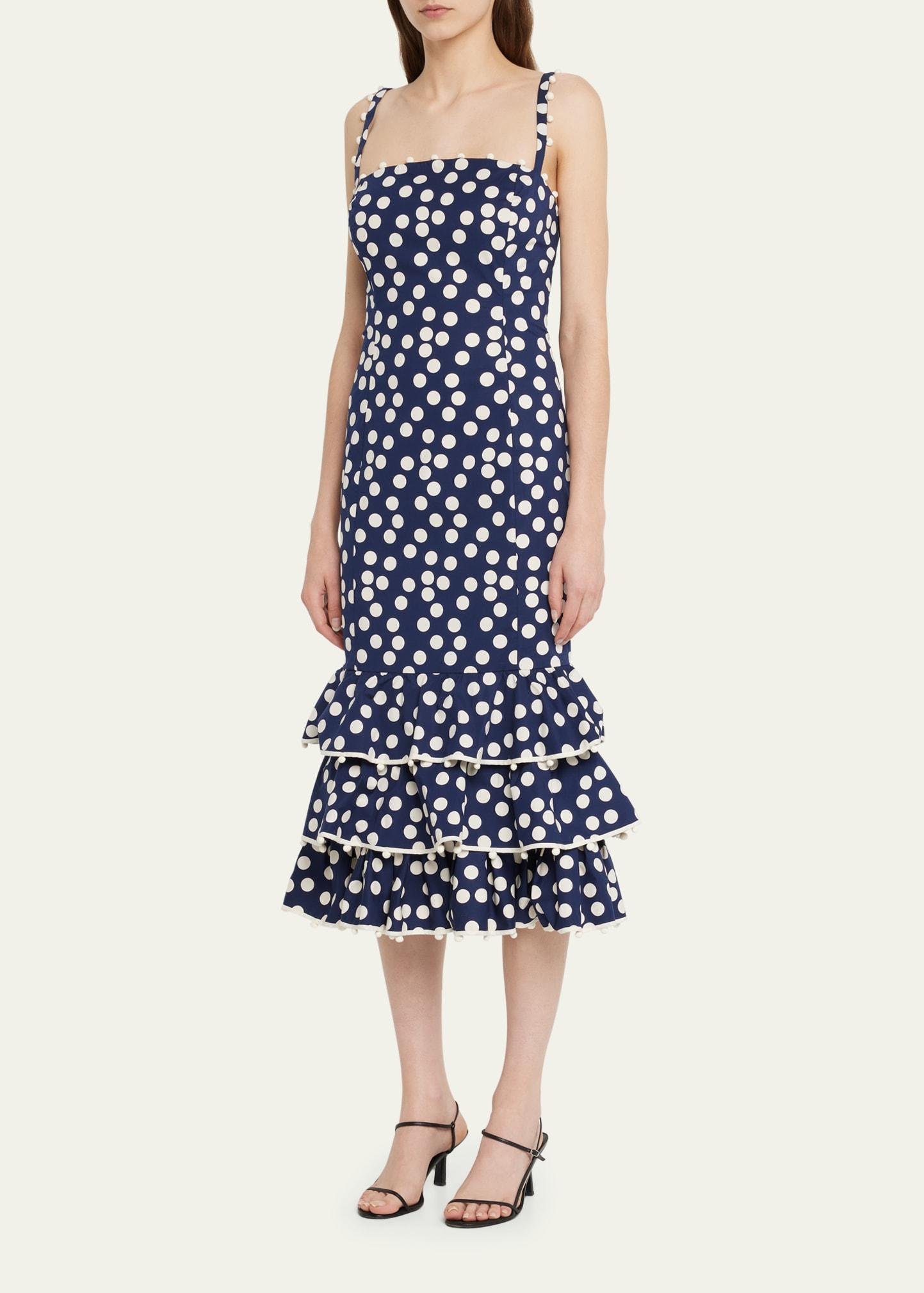 Carolina Herrera Black & White Silk Polka Dot Ruffle Dress