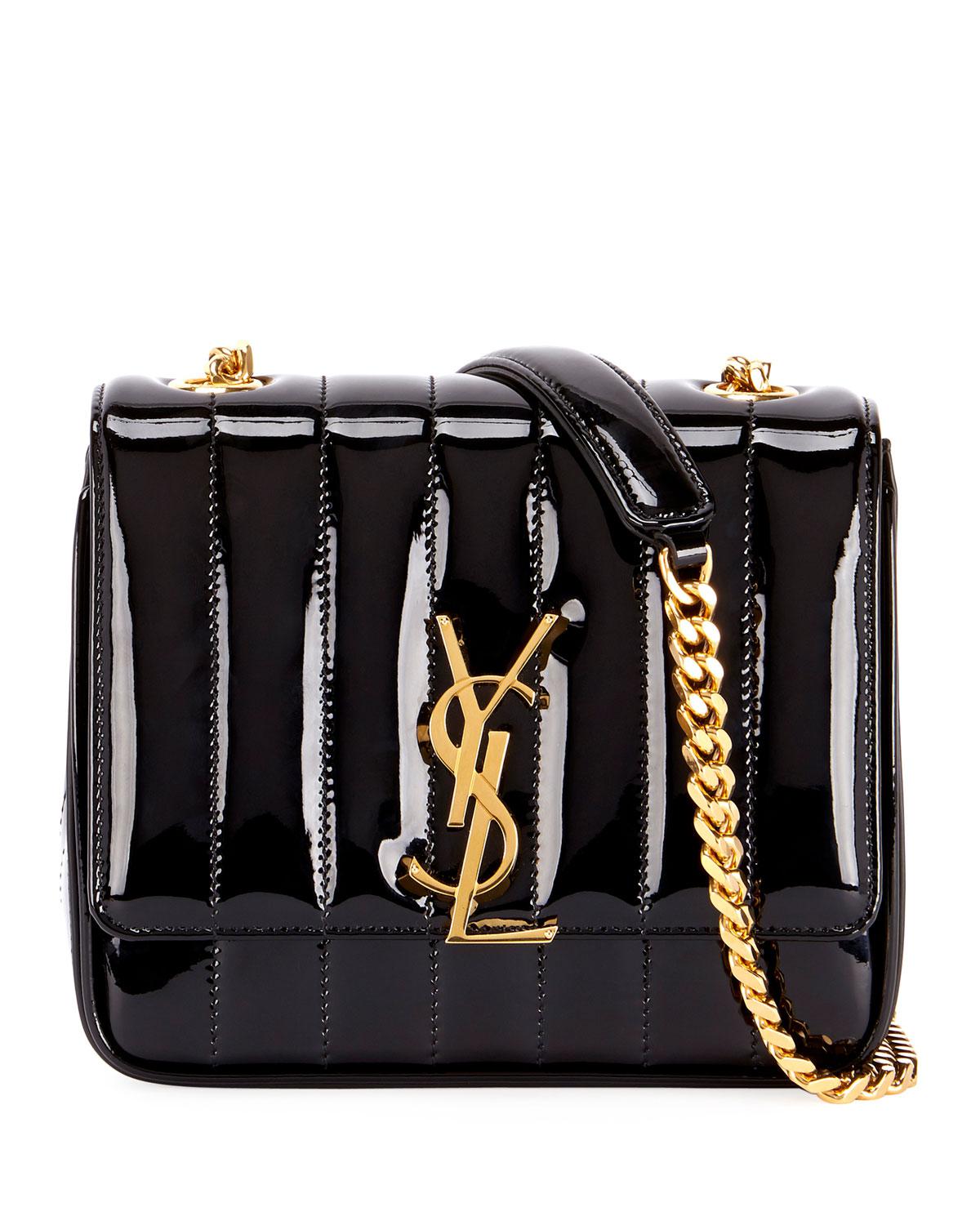 Saint Laurent Vicky Monogram Ysl Small Quilted Patent Leather Crossbody Bag in Black - Lyst