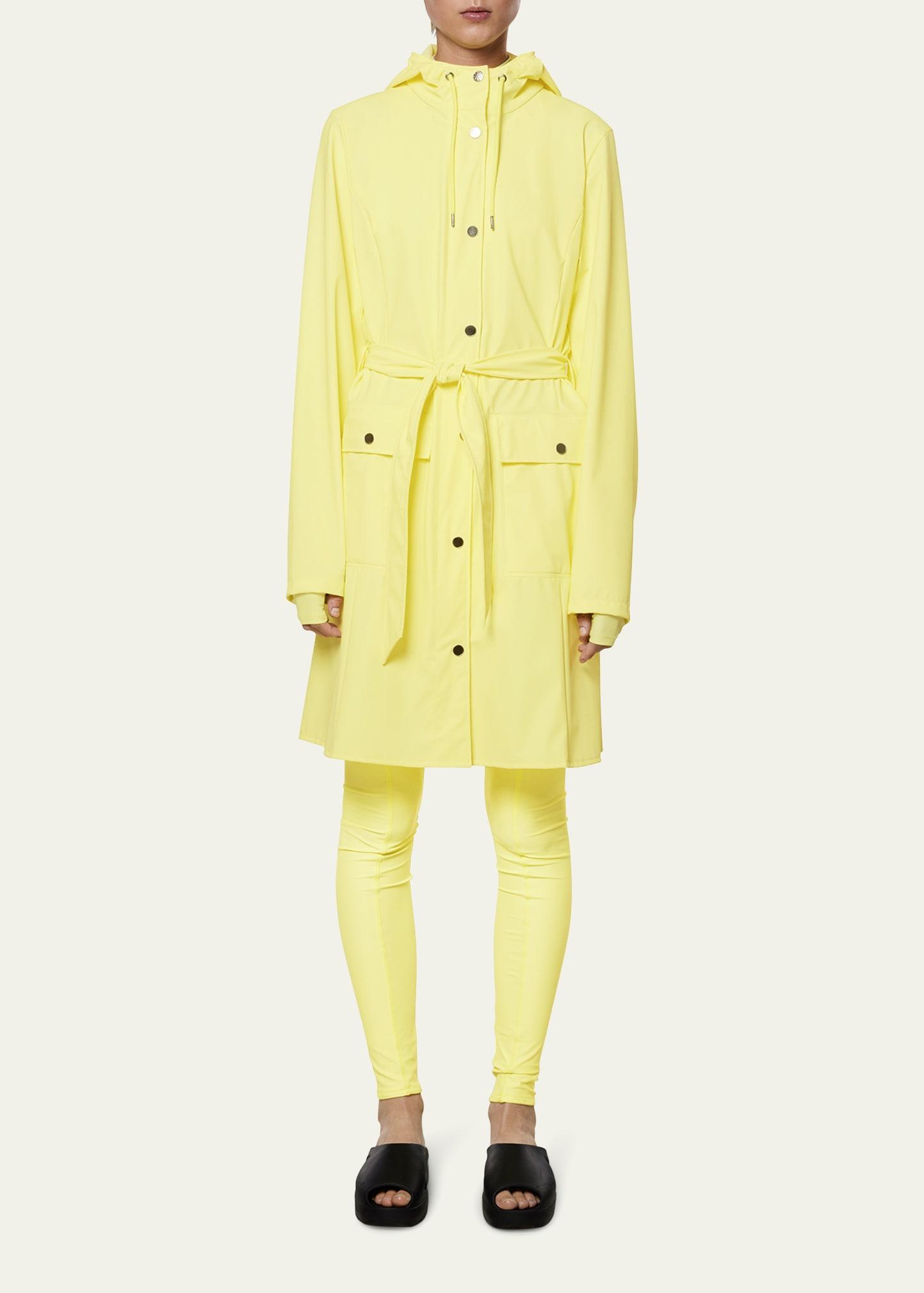 Rains Curve Belted Trench Coat With Drawstring Hood in Yellow Lyst