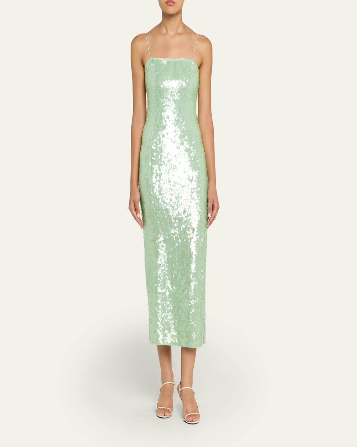 Alice + Olivia Taylor Sequined Midi Dress in Green | Lyst