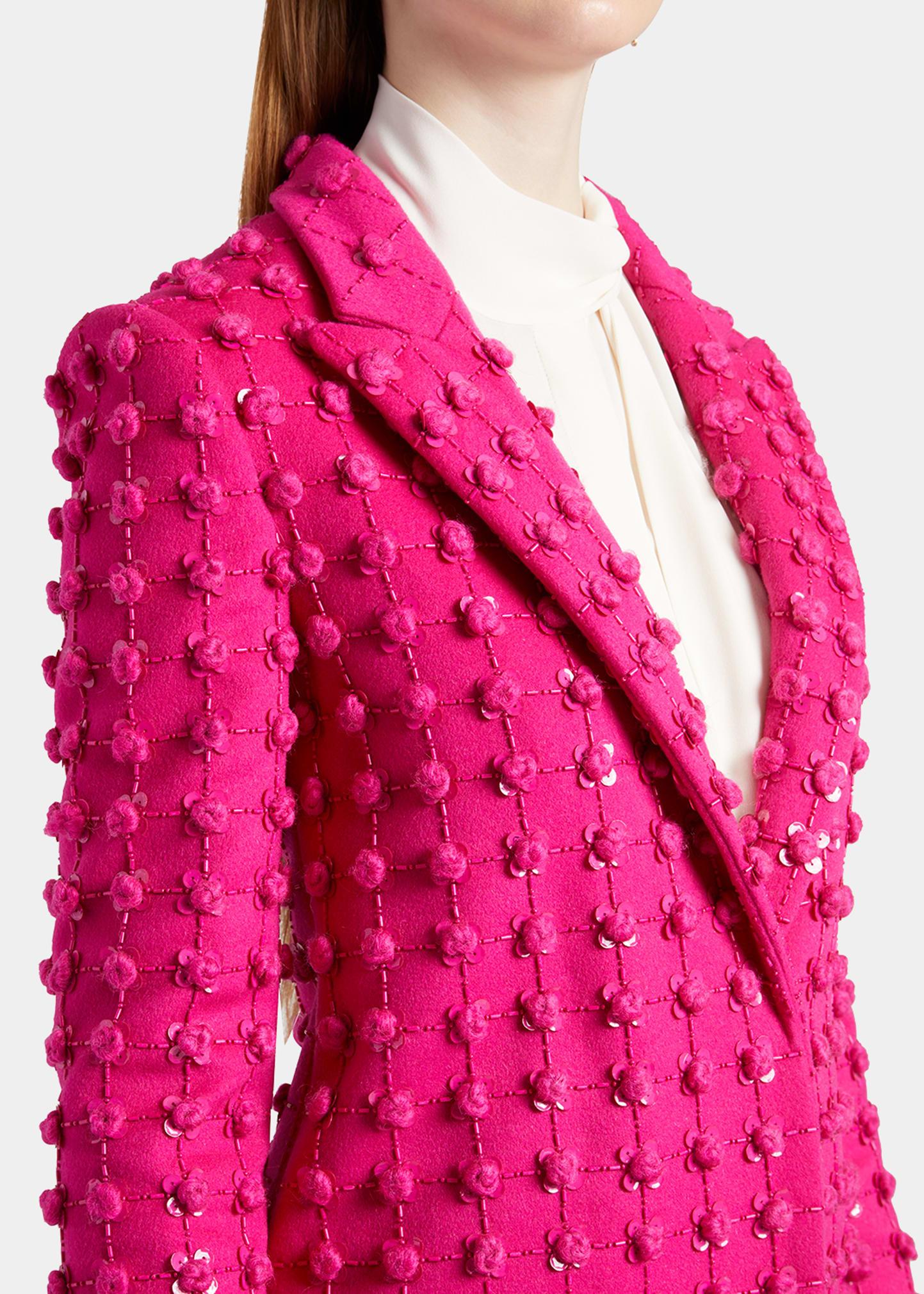Valentino Garavani Beaded Dot Embroidery Wool-cashmere Coat in Pink | Lyst