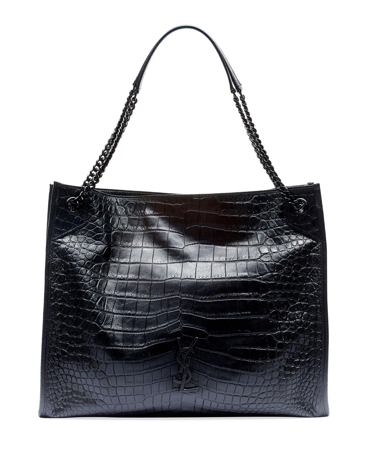Saint Laurent Black Uptown Small Crocodile-embossed Leather Tote Bag