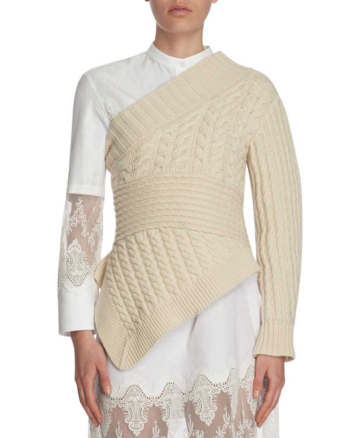 Burberry Cable-knit Cashmere One-shoulder Sweater in White - Lyst