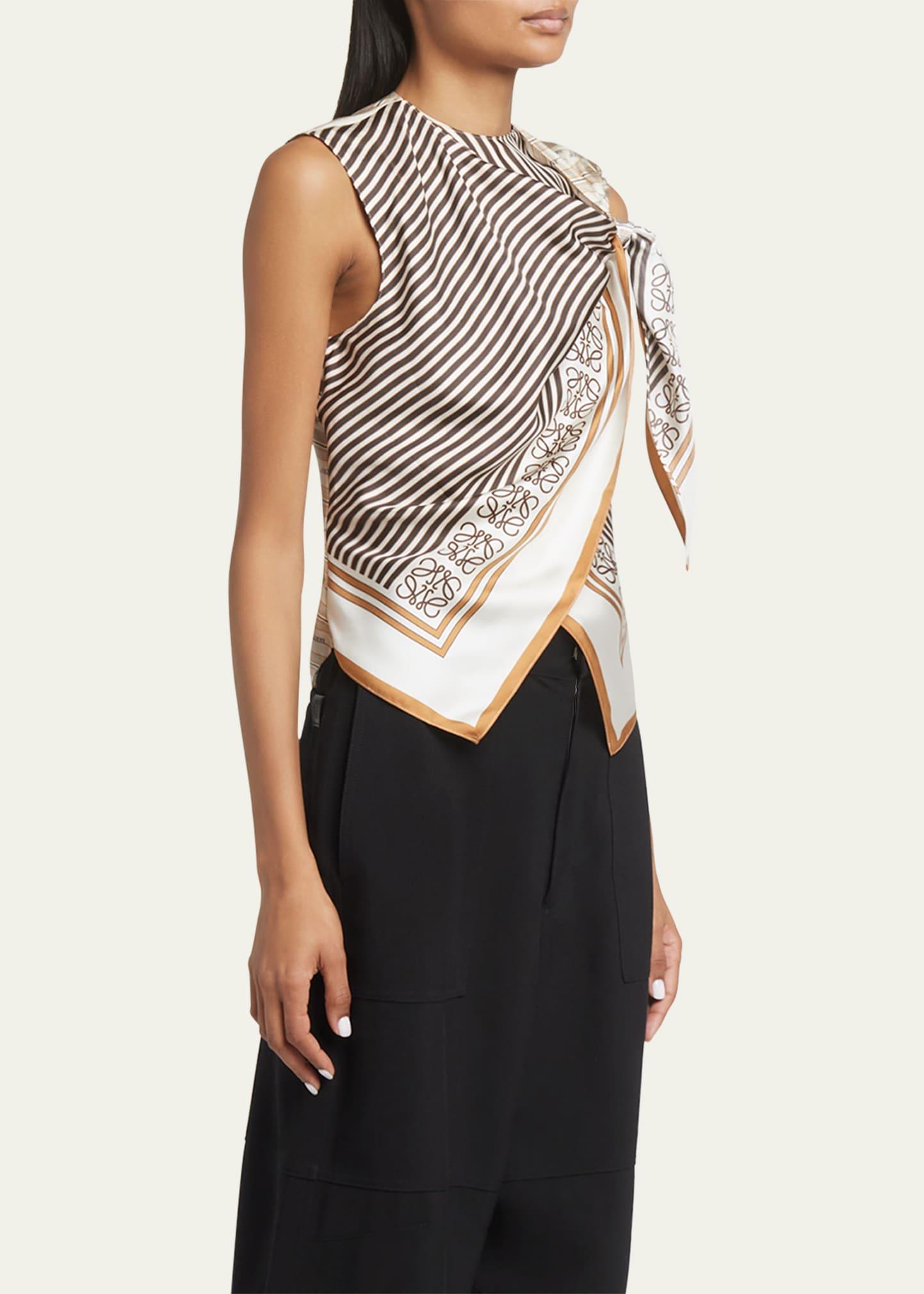 Loewe Layered Scarf Print Shoulder Tie Silk Top in White | Lyst
