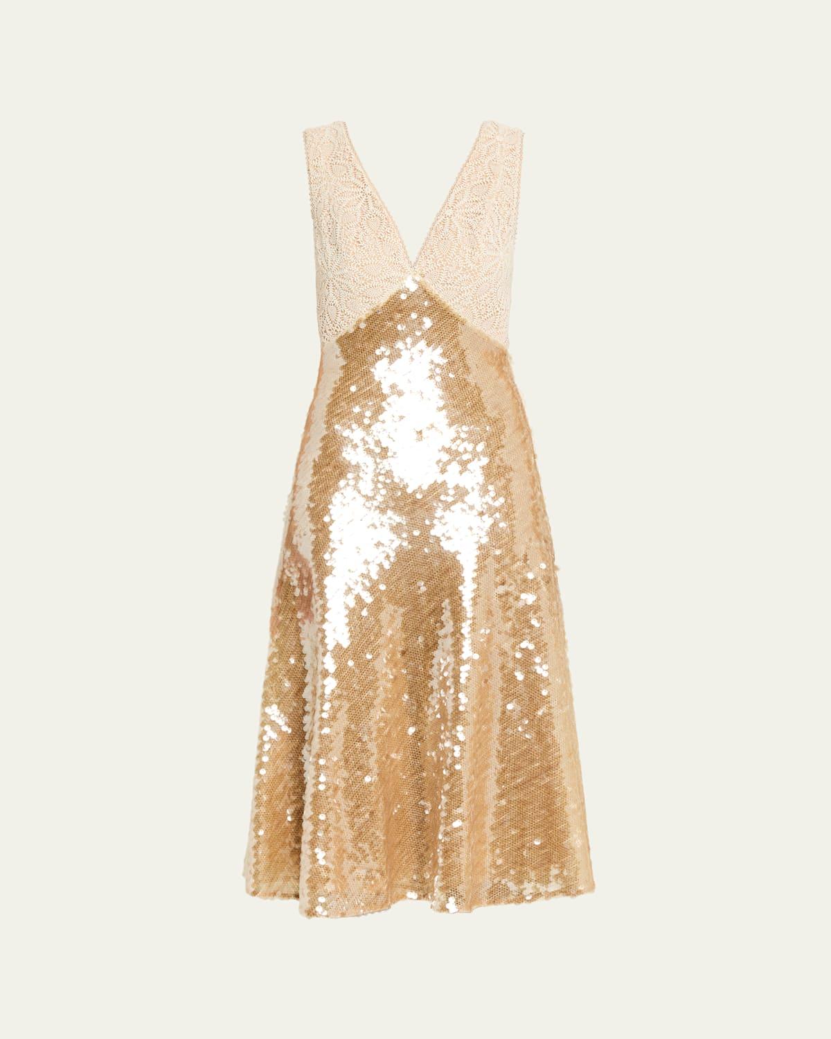 Ronny Kobo Kassie Low-Back Lace & Sequin Midi Dress in Natural | Lyst Ronny Kobo Kassie Low-Back Lace & Sequin Midi Dress in Natural | Lyst