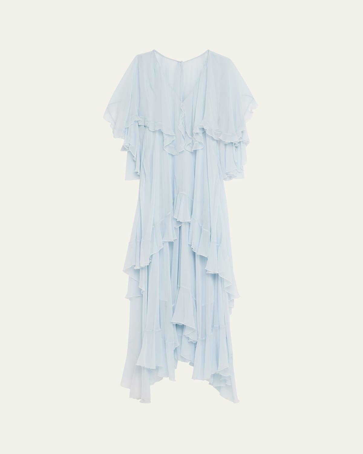 LoveShackFancy Collia Silk Chiffon Maxi Dress in Blue | Lyst