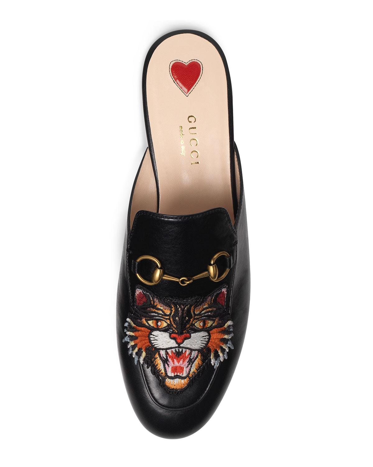 Gucci Leather Princetown Tiger-embroidered Loafer Mule in ...