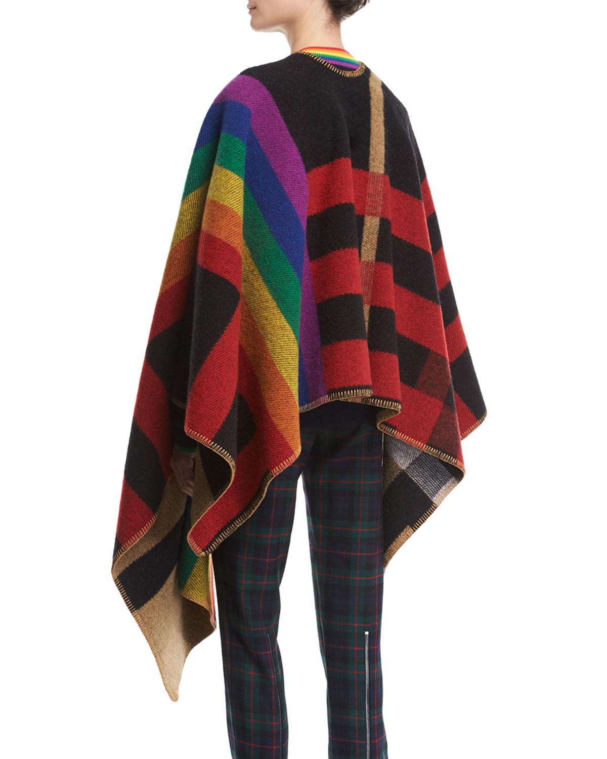 Burberry Wool Mega Rainbow Check Cape 