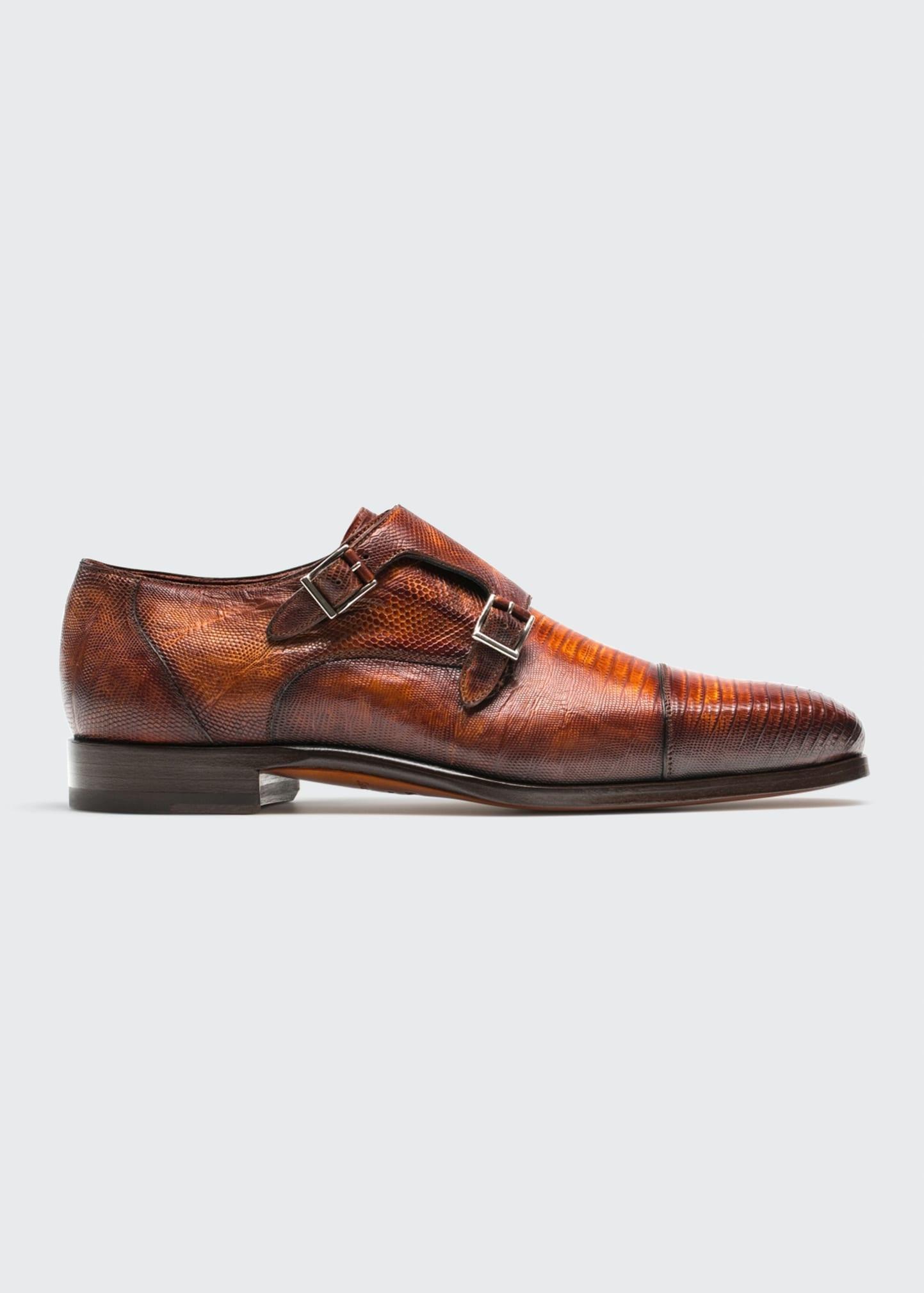 Magnanni Isaac Lizard Double-monk Loafers in Brown for Men | Lyst
