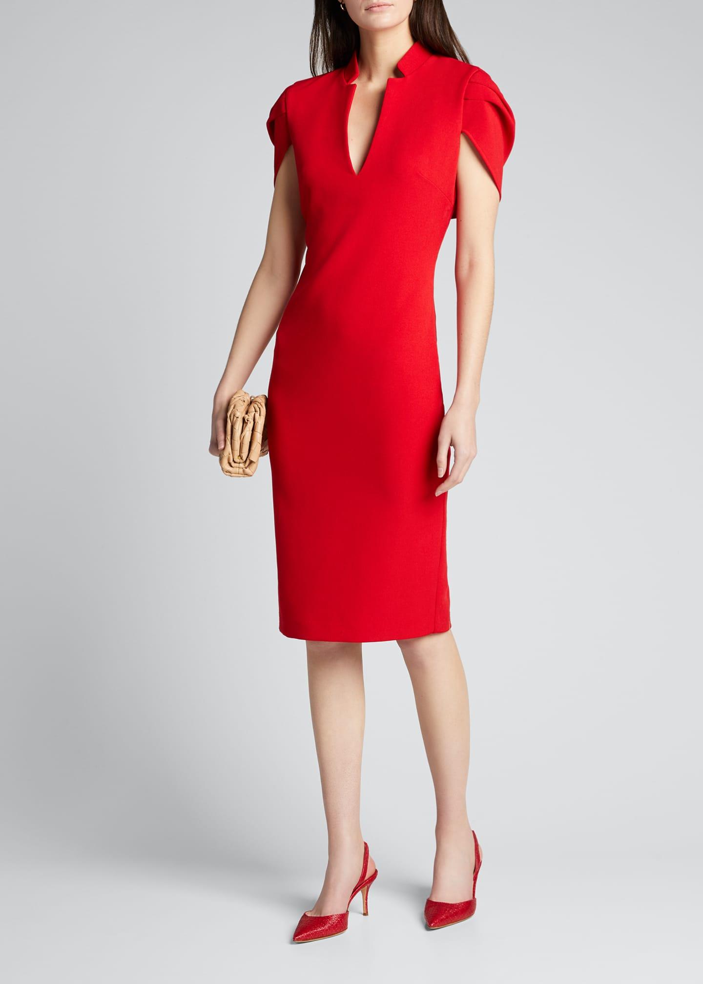 Badgley Mischka Synthetic V-neck Cape Cocktail Dress in Red - Lyst